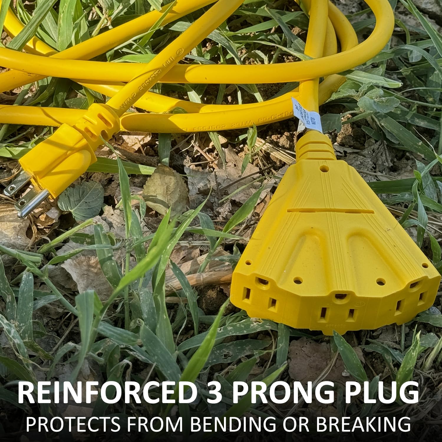 Yojoe 3 Outlets Indoor Outdoor Extension Cord, 3 Prong 15A Weatherproof Power Cord Multiple Outlets, 12 Gauge Heavy Duty 12 Ft Y