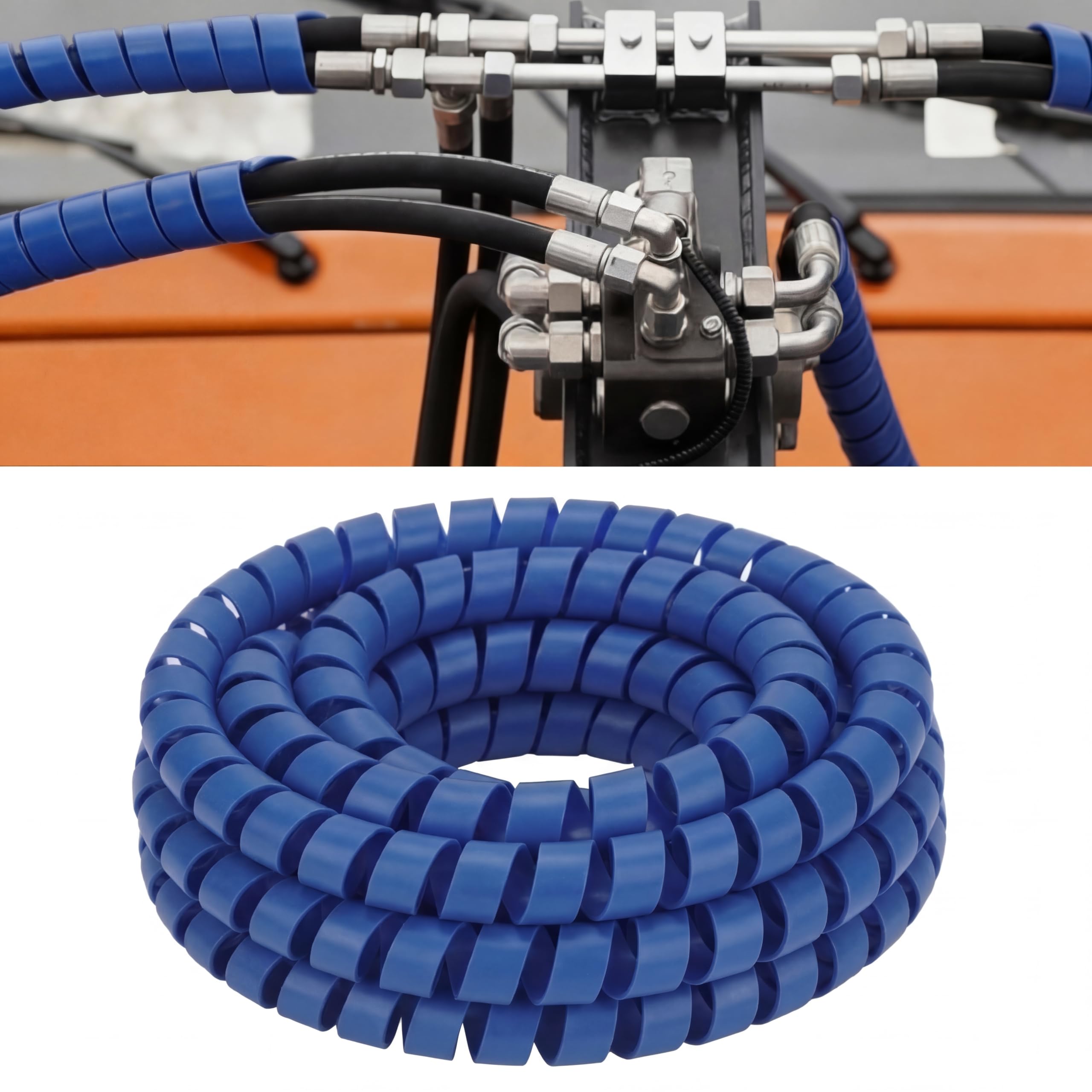 Pangda 25Ft Spiral Wrap Hose Cable Protector 1/2 Inch Heavy Duty Hydraulic Hose Wrap Protector Sleeve, Blue Abrasion Resistant S