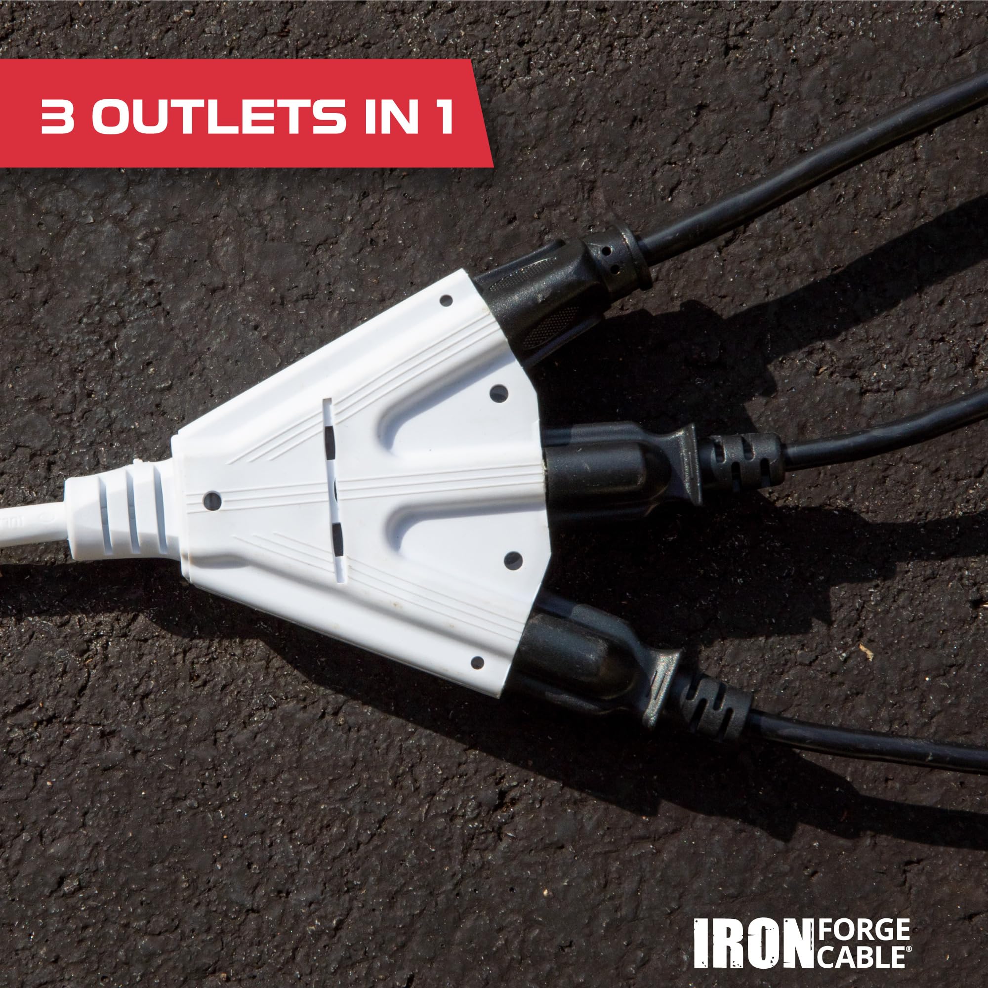 Iron Forge Cable 15 Amp Heavy Duty Extension Cord 50 Ft 3 Outlet, Sjtw 14 Gauge White Extension Cord With Multiple Outlets 3 Pro