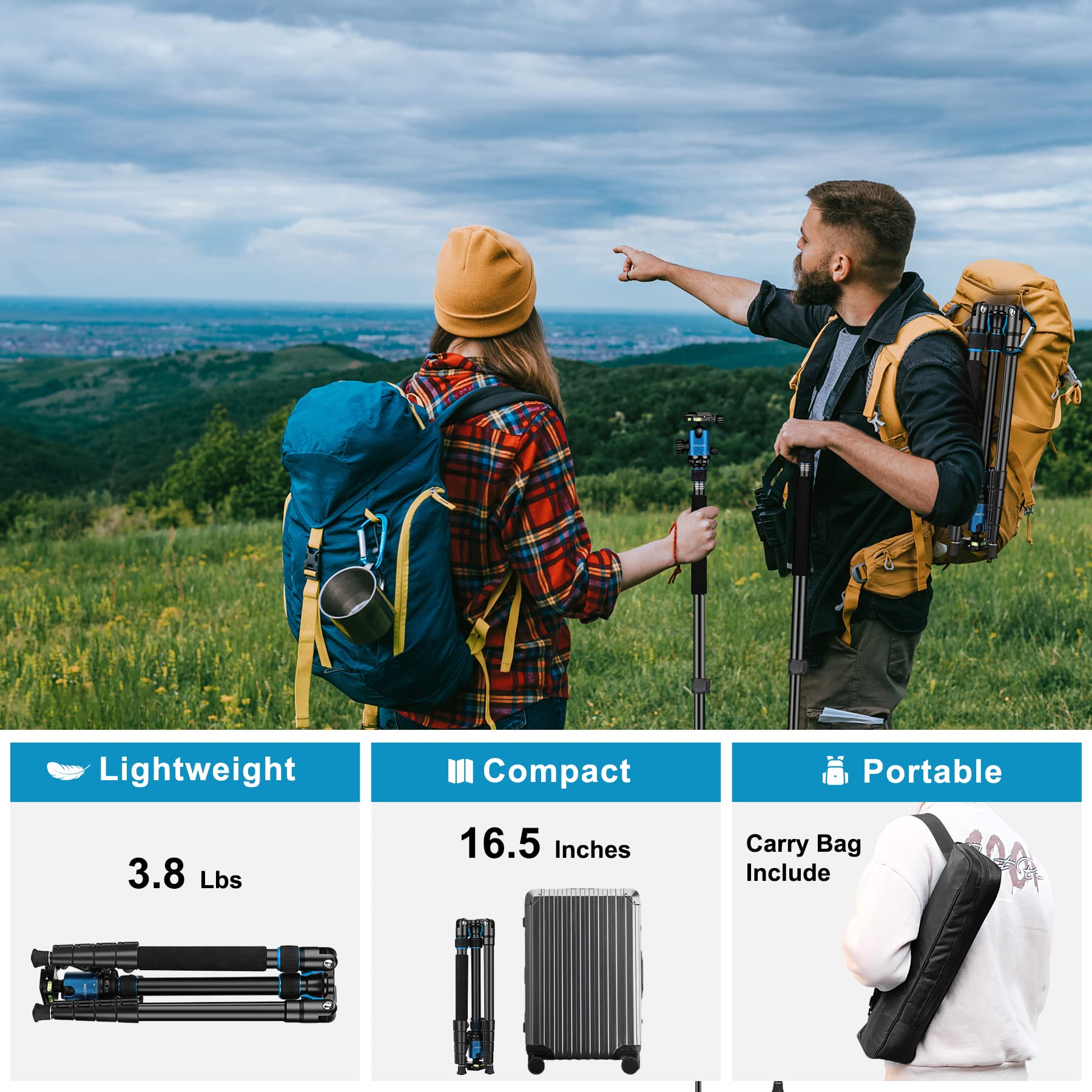 Tripod For Camera, 81'' Camera Tripod Stand, 83 Inches Dslr Tripods & Monopods, Heavy Duty Travel Tripod For Binoculars Laser Le