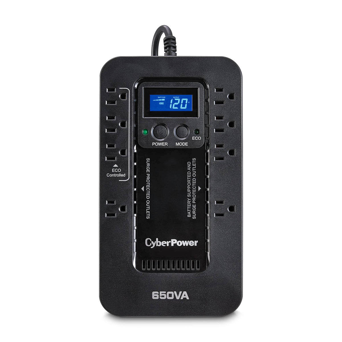 Cyberpower Ec650Lcd Ecologic Battery Backup & Surge Protector Ups System, 650Va/390W, 8 Outlets, Eco Mode, Compact Uninterruptib
