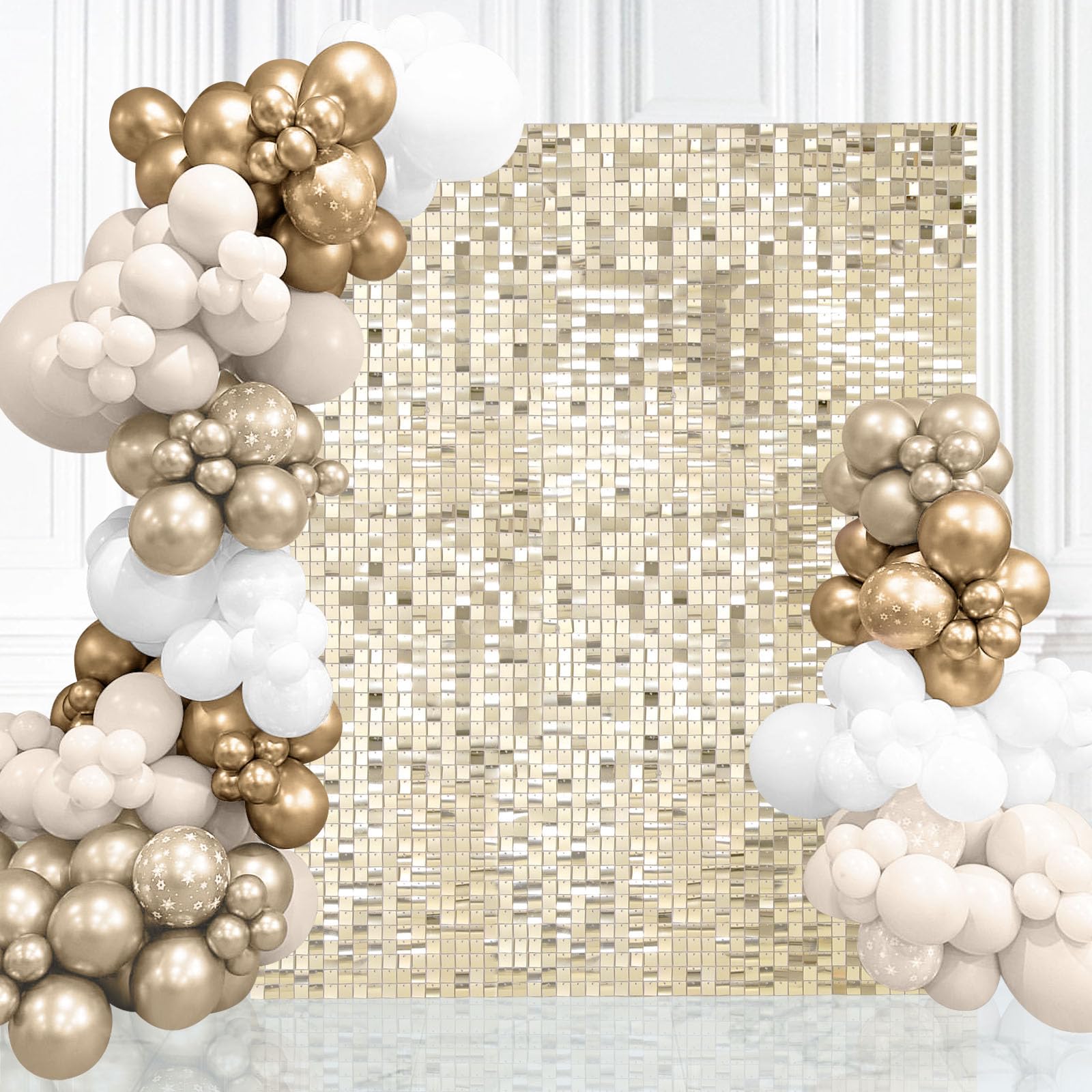 Glitter Sequin Backdrop Light Gold Shimmer Wall 6FTx4FT Disco Backdrop for Party Wedding Anniversary Birthday Bachelorette Party