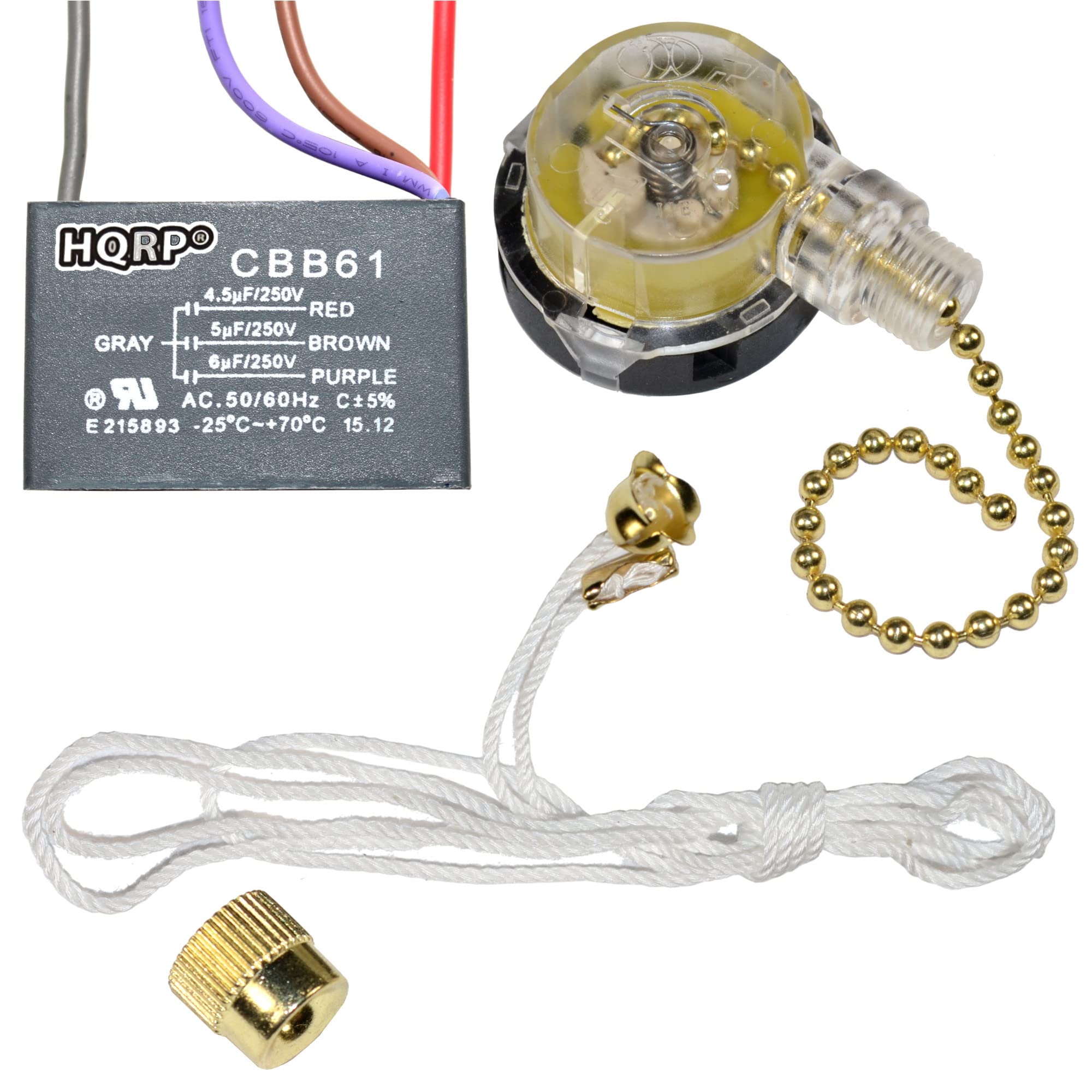 Hqrp Kit Ceiling Fan Capacitor Cbb61 4.5Uf+5Uf+6Uf 4 Wire And 3 Speed Fan Switch
