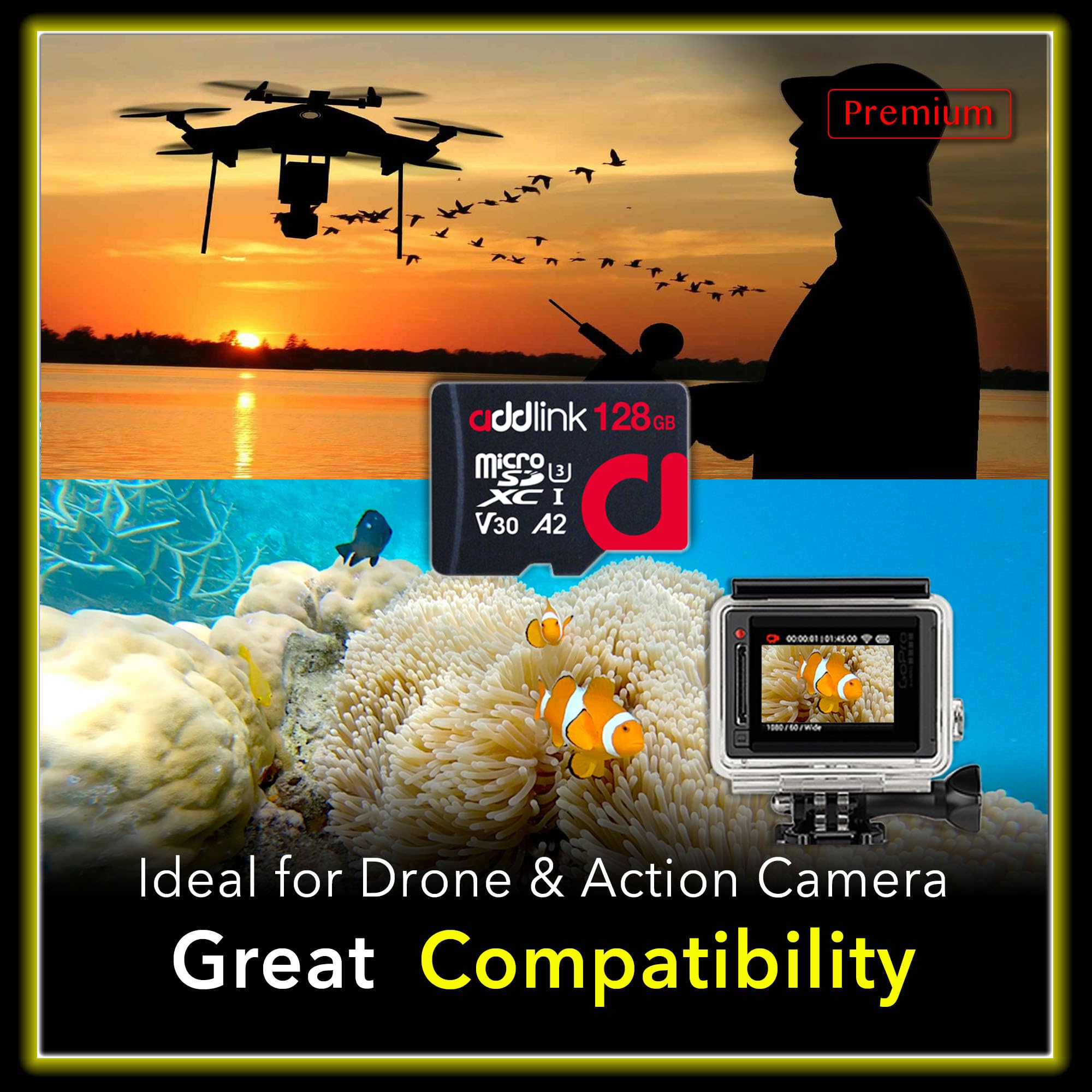 Addlink Microsdxc 128Gb 2 Pack + Adapter Uhs 1 U3 V30 A1 4K, Compatible For Android Smartphones, Camera, Dash Cam Tablets, Go Pr