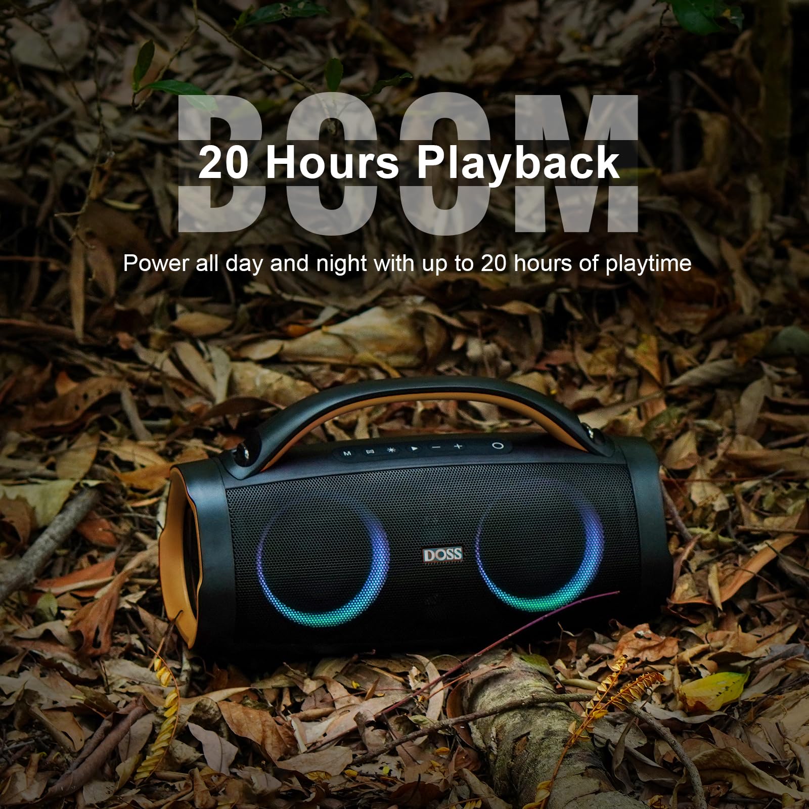 Doss Extreme Boom+ Loud Bluetooth Speaker With 100W Stereo Sound, Extra Bass, 20H Playtime, Party Sync Led Lights, Built In Power Bank, Ipx6 Waterproof Outdoor Speaker For Camping, Travel Copper Gold