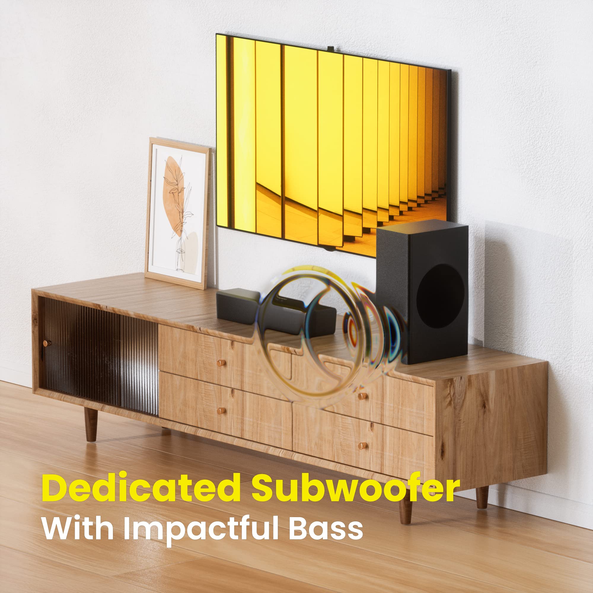 Pheanoo 2.1 Compact Sound Bars For Tv With Subwoofer, Hdmi Arc/Bluetooth 5.0/Optical/Aux/Rca Connection, Remote Control, Adjusta