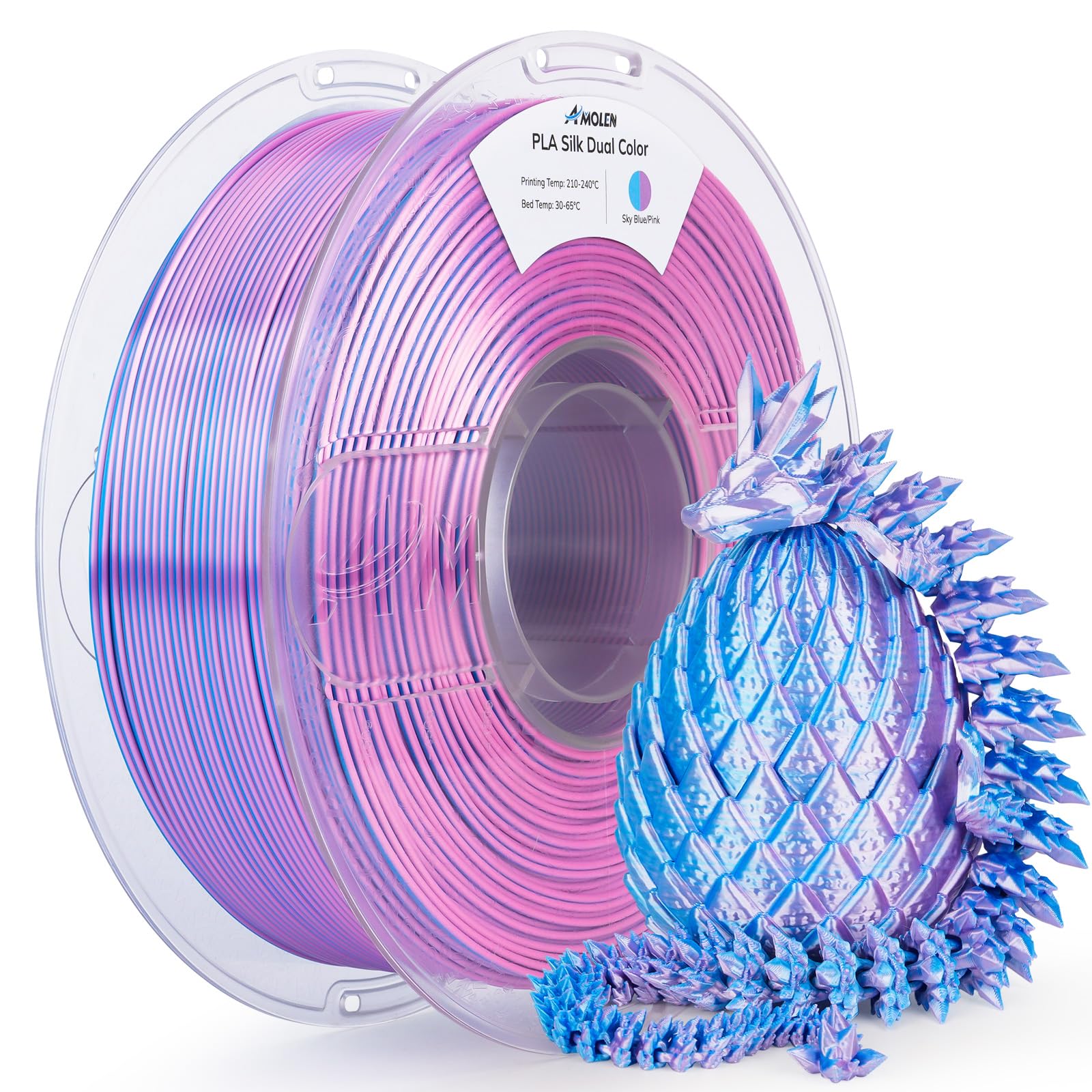 AMOLEN Silk PLA 3D Printer Filament, Dual Color Sky Blue Pink PLA 1.75mm, Shiny Color Change Filament 3D Printing PLA Filament f