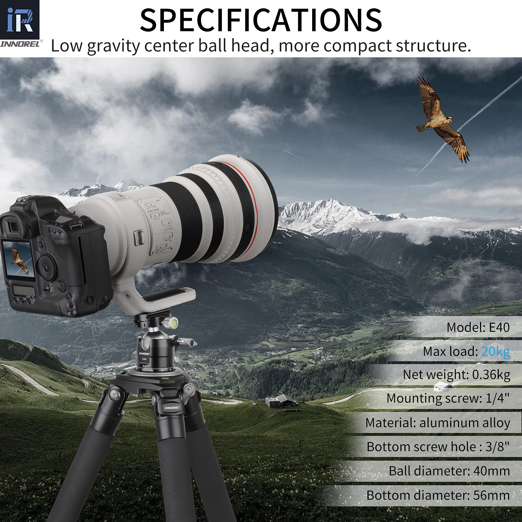 Low Profile Tripod Ball Head-Innorel 360Panoramic Cnc Metal Camera Tripod Ballhead With 1/4 Arca Swiss Universal Quick Release P