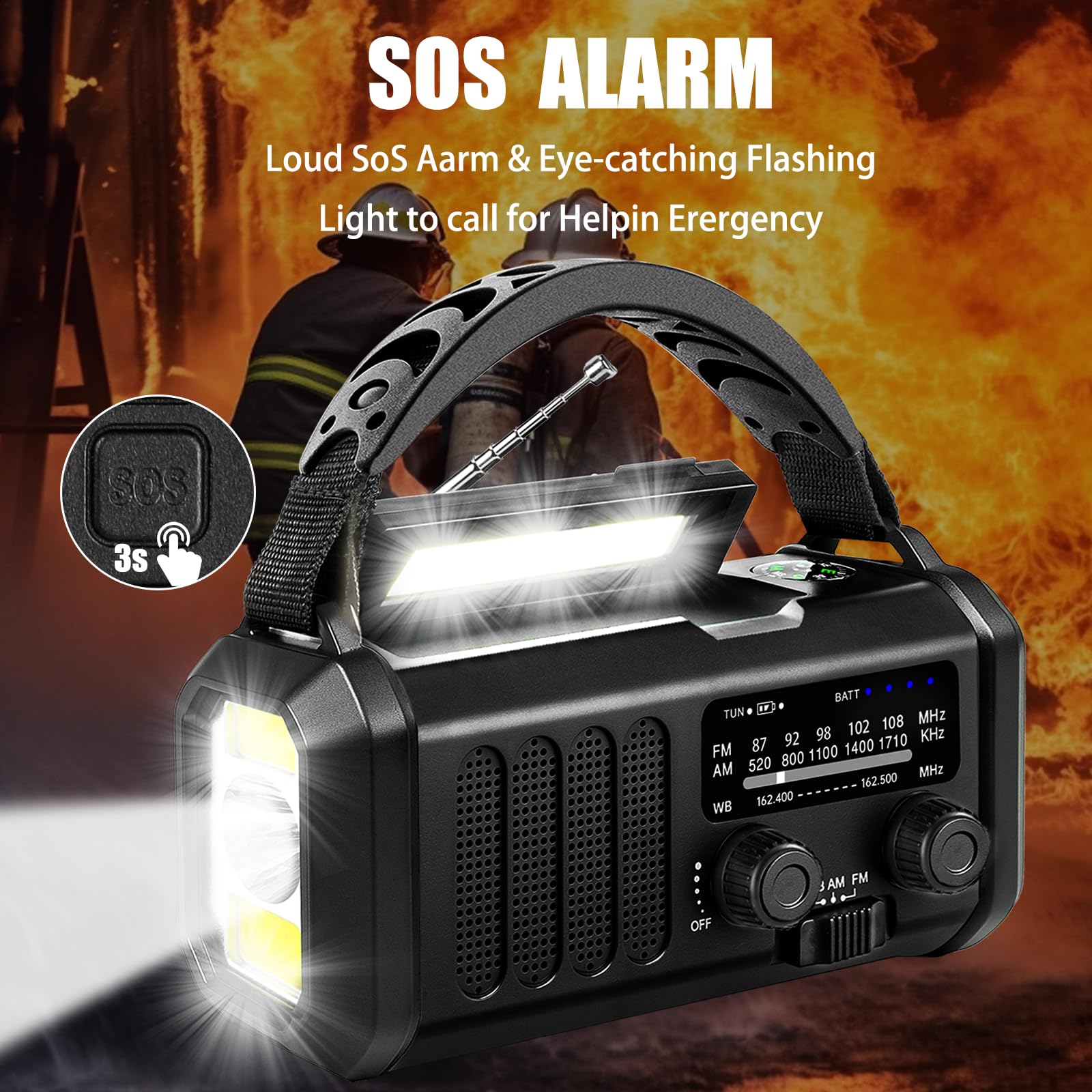 Emergency Weather Radio 20000Mah Noaa/Am/Fm With 74000Mwh Usb/Solar/Hand Crank Charging, Battery Operated, Sos Alarm & Flashligh
