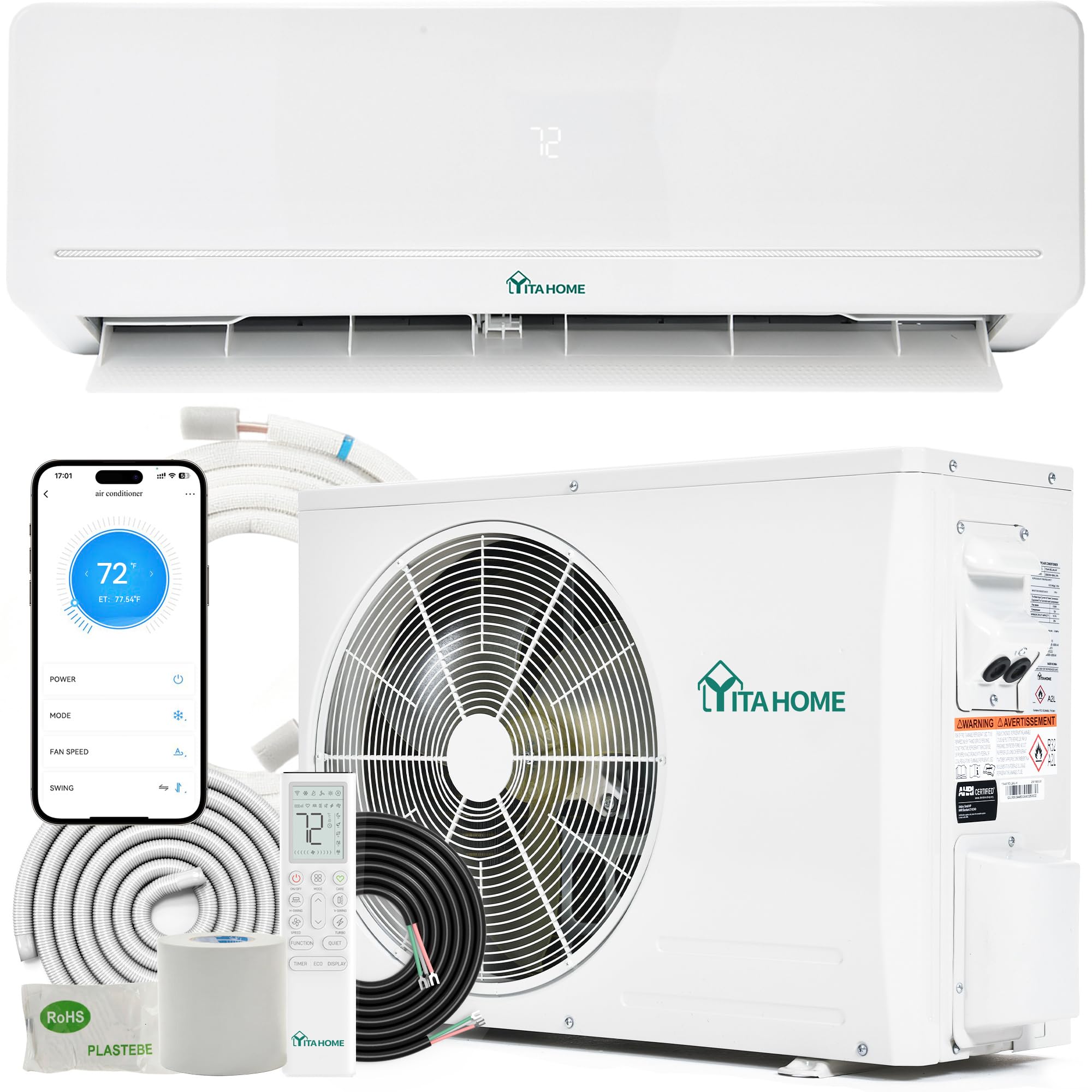 YITAHOME 18000 BTU Mini Split AC/Heating System, Ductless Mini Split Air Conditioner Heat Pump,230V 20 SEER2 Energy Efficient In