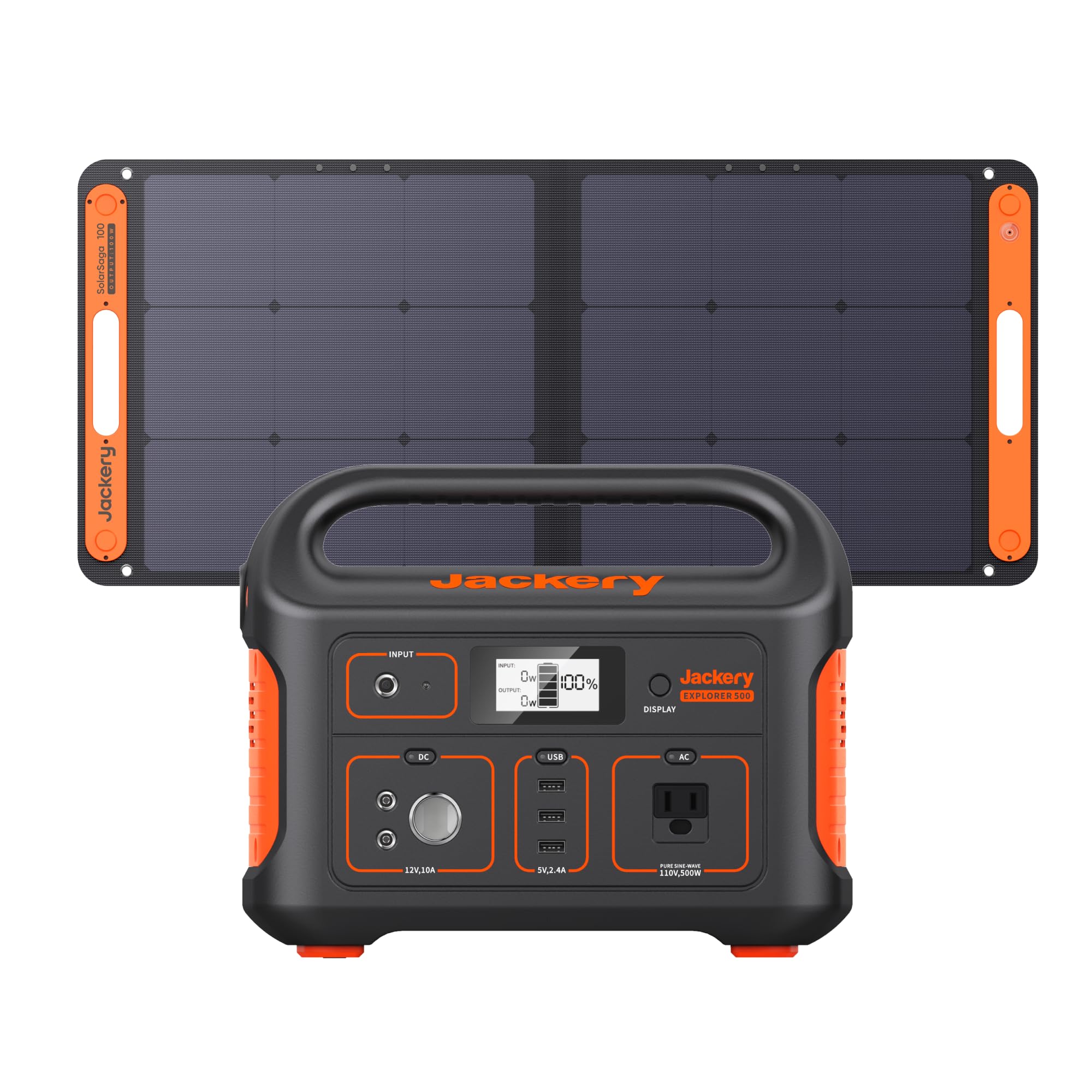 Jackery Solar Generator Explorer 500, 518Wh Portable Power Station Mobile Lithium Battery Pack with 1xSolarSaga 100 for RV Road 