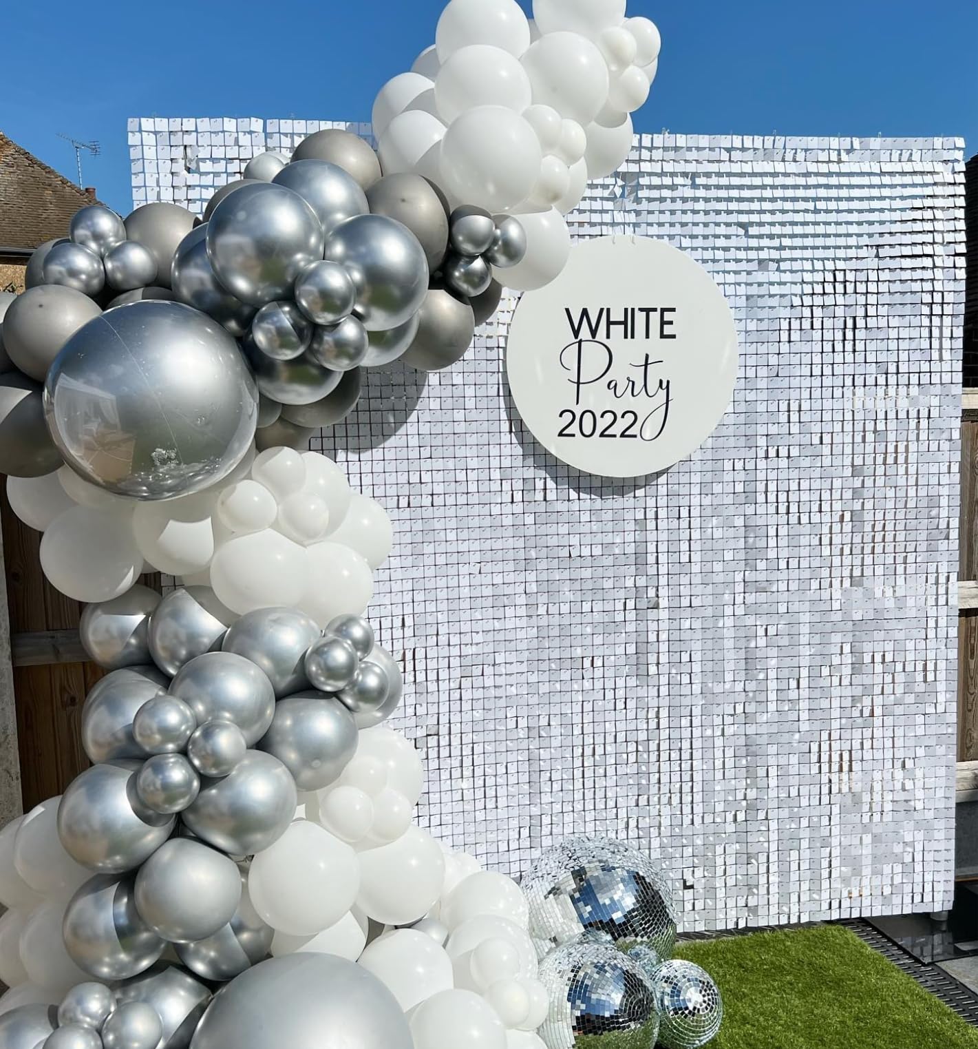 Shimmer Wall Backdrop For Party   24 Panels Square Sequin Wall Panels White Shimmer Backdrop Wall Decor For Birthday Decorations