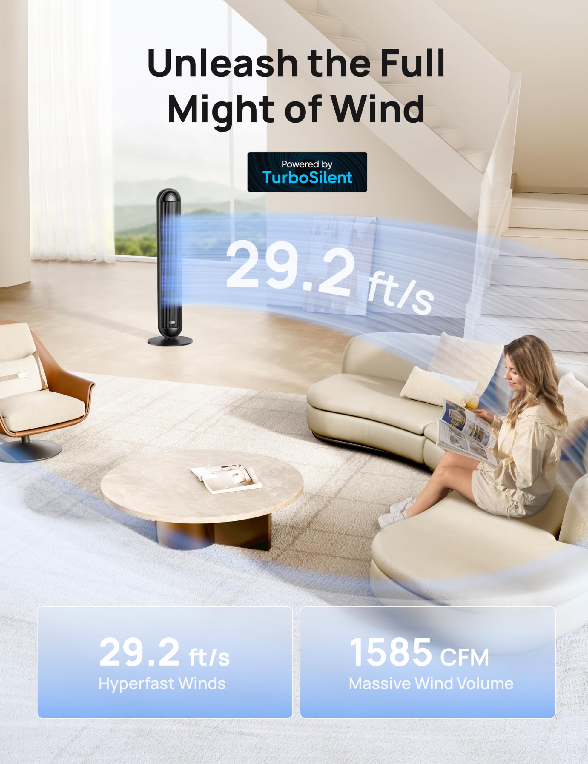 Dreo Heater Fan, 42 Electric Heaters For Indoor Use With Thermostat, 5 Heat & 12 Fan Levels, 120 Oscillation, 12H Timer, 25Db Qu