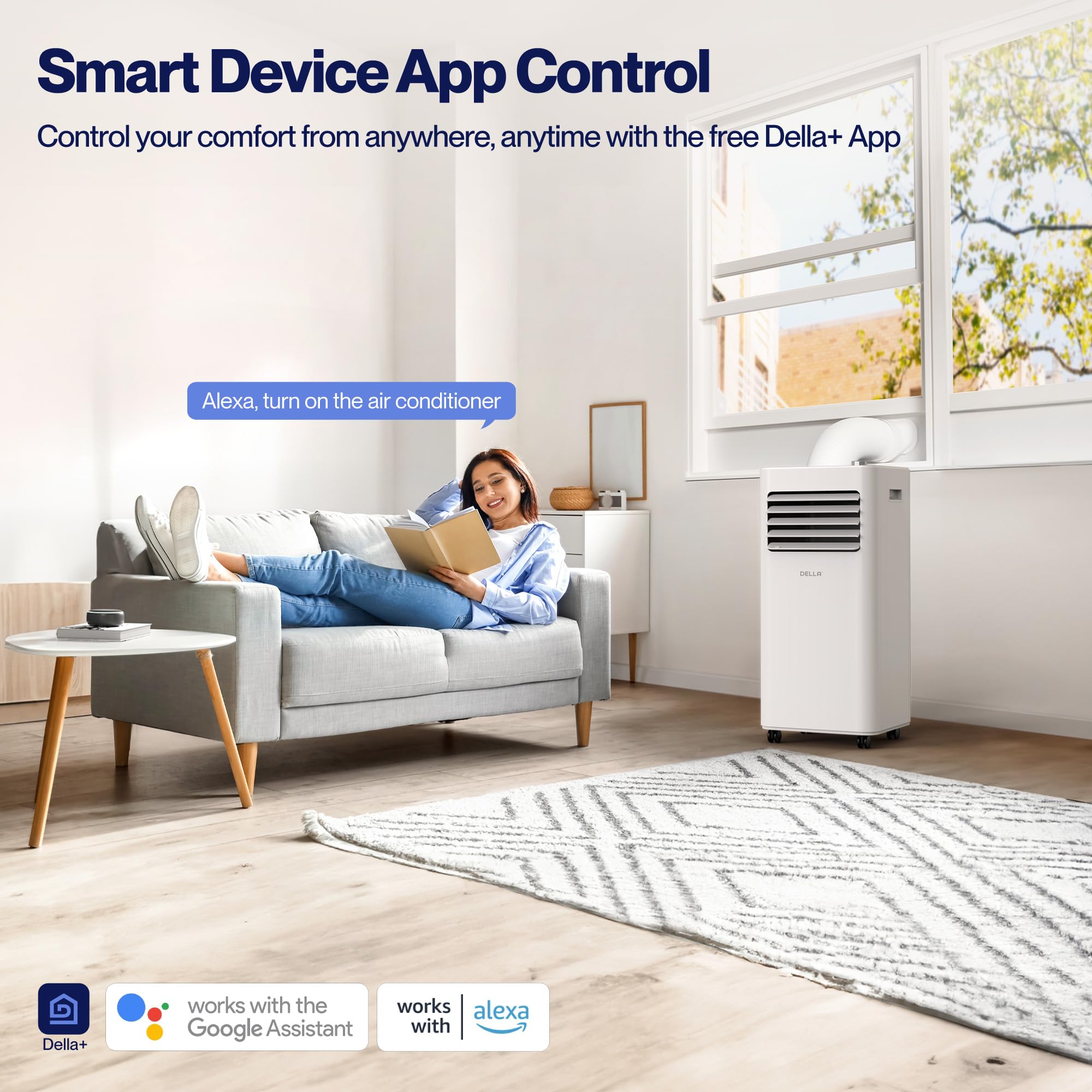 Della 8,000 Btu Cools Up To 150 Sq. Ft, Portable Air Conditioner With Heat Pump, Smart Wifi Enabled, Work With Alexa,Geo Fencing