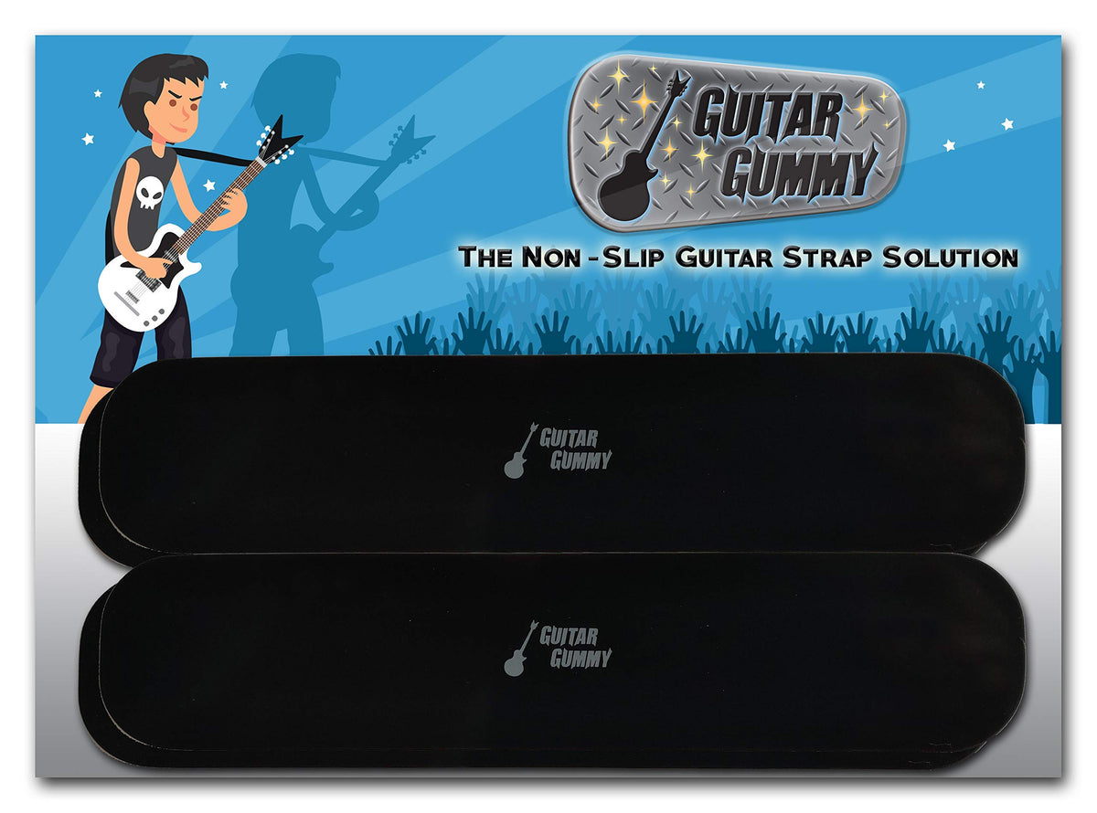 Guitar Gummy The Original Guitar Strap Non Slip Grip Strip Pad; Prevent Neck Dive   Set Of 4 Pieces; Large Black (Black)