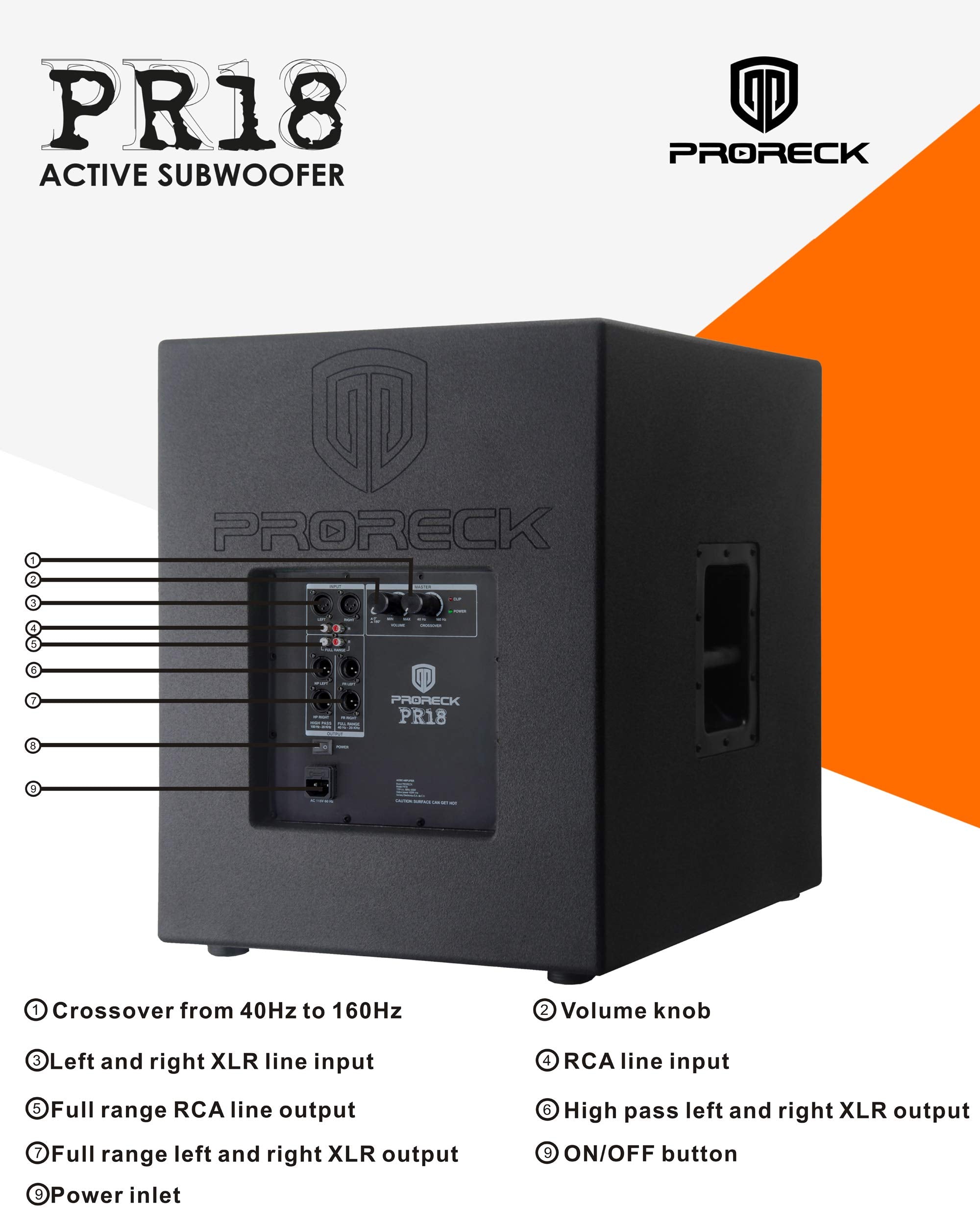 Proreck Pr18 18 Inch 2000W P.M.P.O Active Powered Pa Dj Subwoofer Cabinet (One Subwoofer)