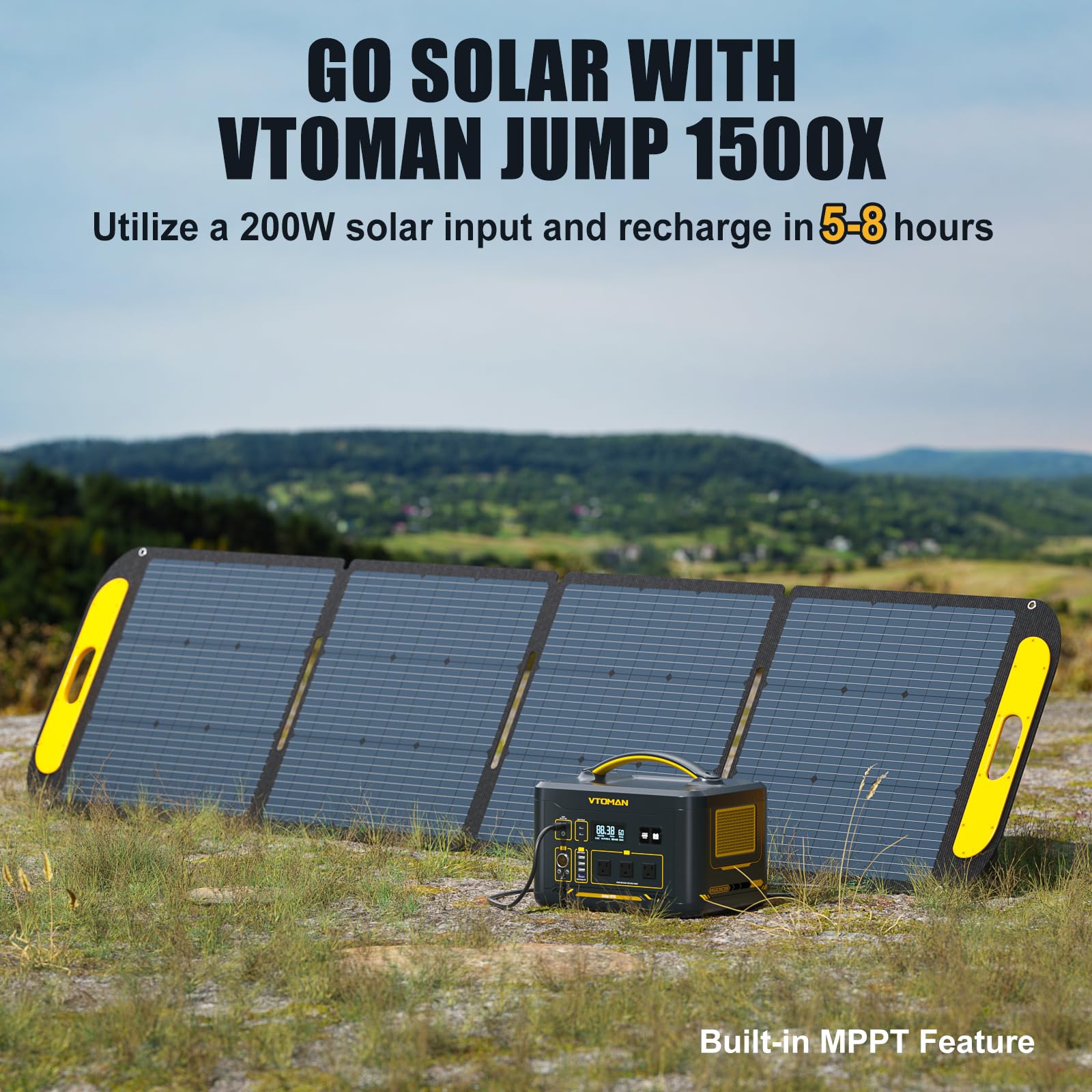 Vtoman Jump 1500X 1500W Portable Power Station With 220W Panel, 828Wh Battery Powered Station For Home Backup, Blackout, Emergen