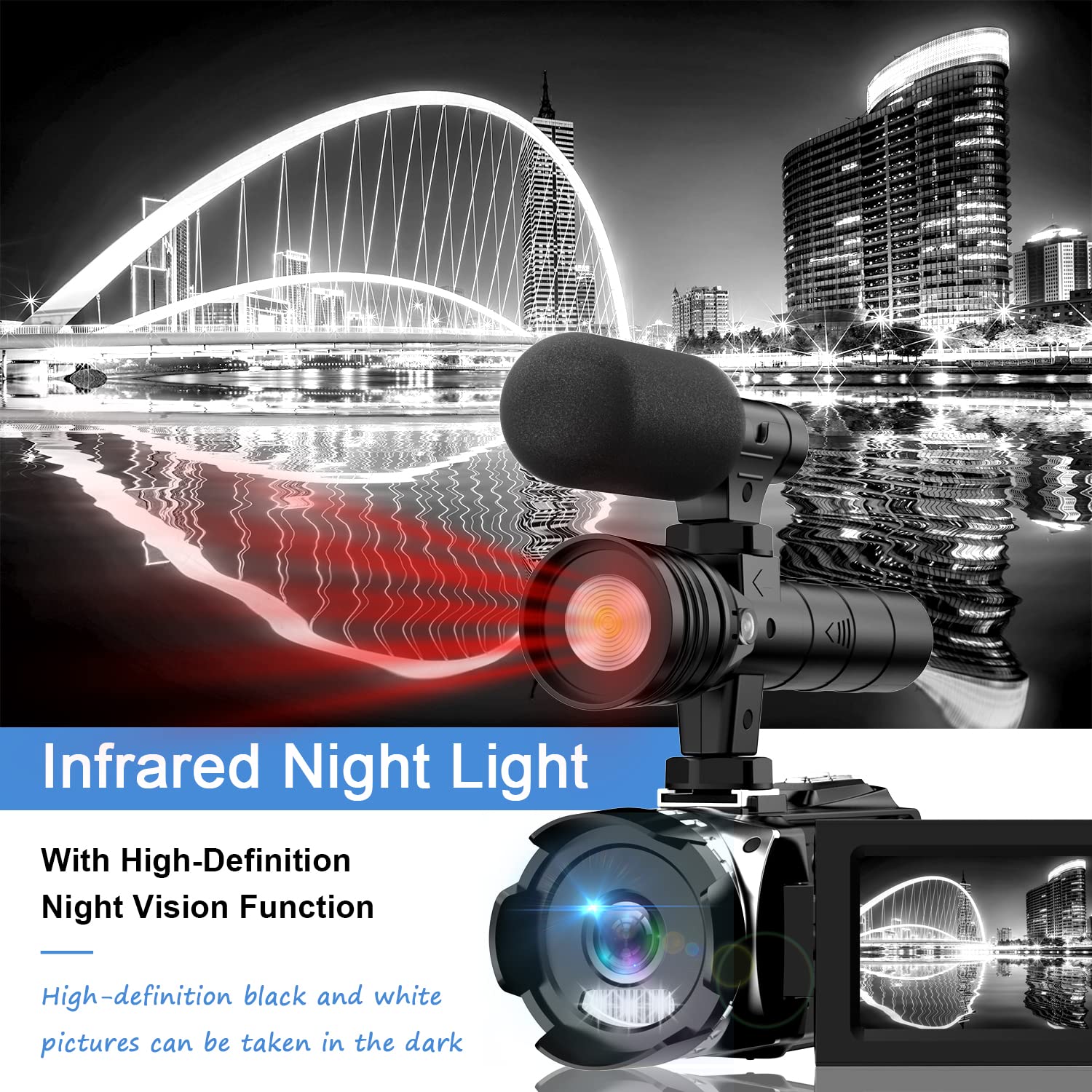 Hojocojo 4K Night Vision Camcorder Digital With Ir Light, 20X Digital Zoom, 270 Youtube Vlogging Camera Recorder, Support Full H