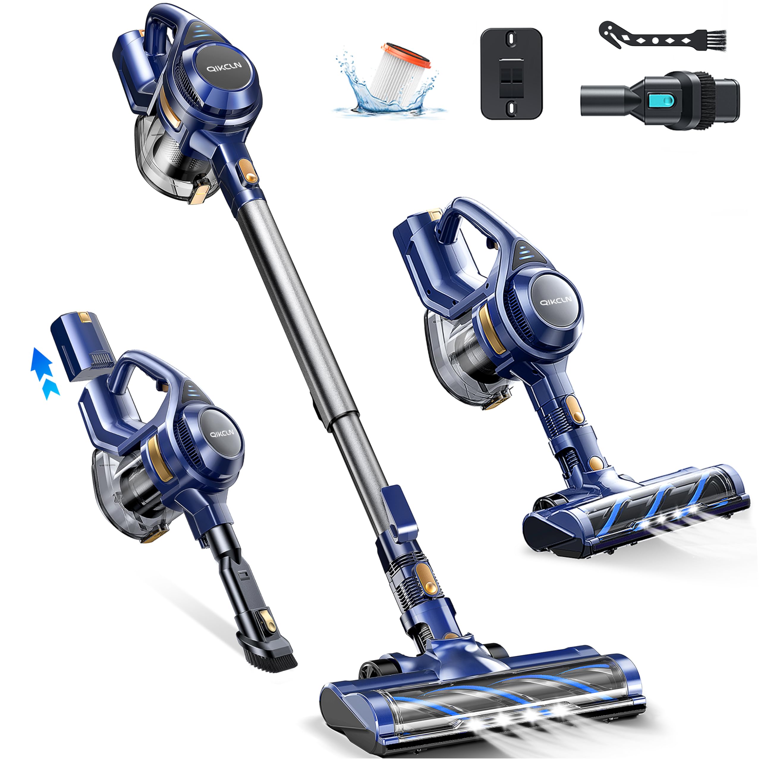 Qikcln Cordless Vacuum Cleaner, Rapid Clean 23 Kpa Powerful Suction, 1.3 L Large Capacity, 2 Modes & 30Mins Runtime, Rechargeabl