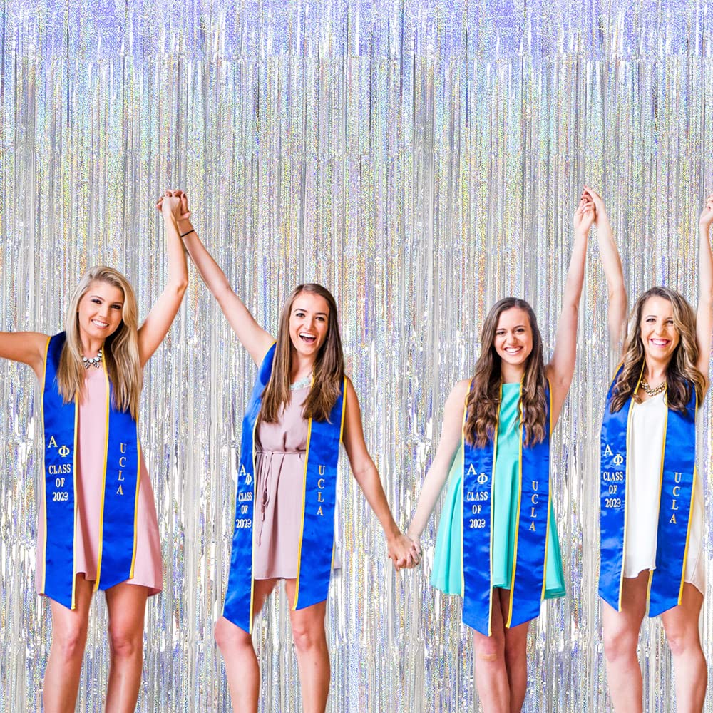 Glitter Silver Fringe Party Curtain  6.5X9.8 Feet, Pack Of 2 | Lilf Silver Tinsel Streamers Non Marking Tape Silver Foil Backdro