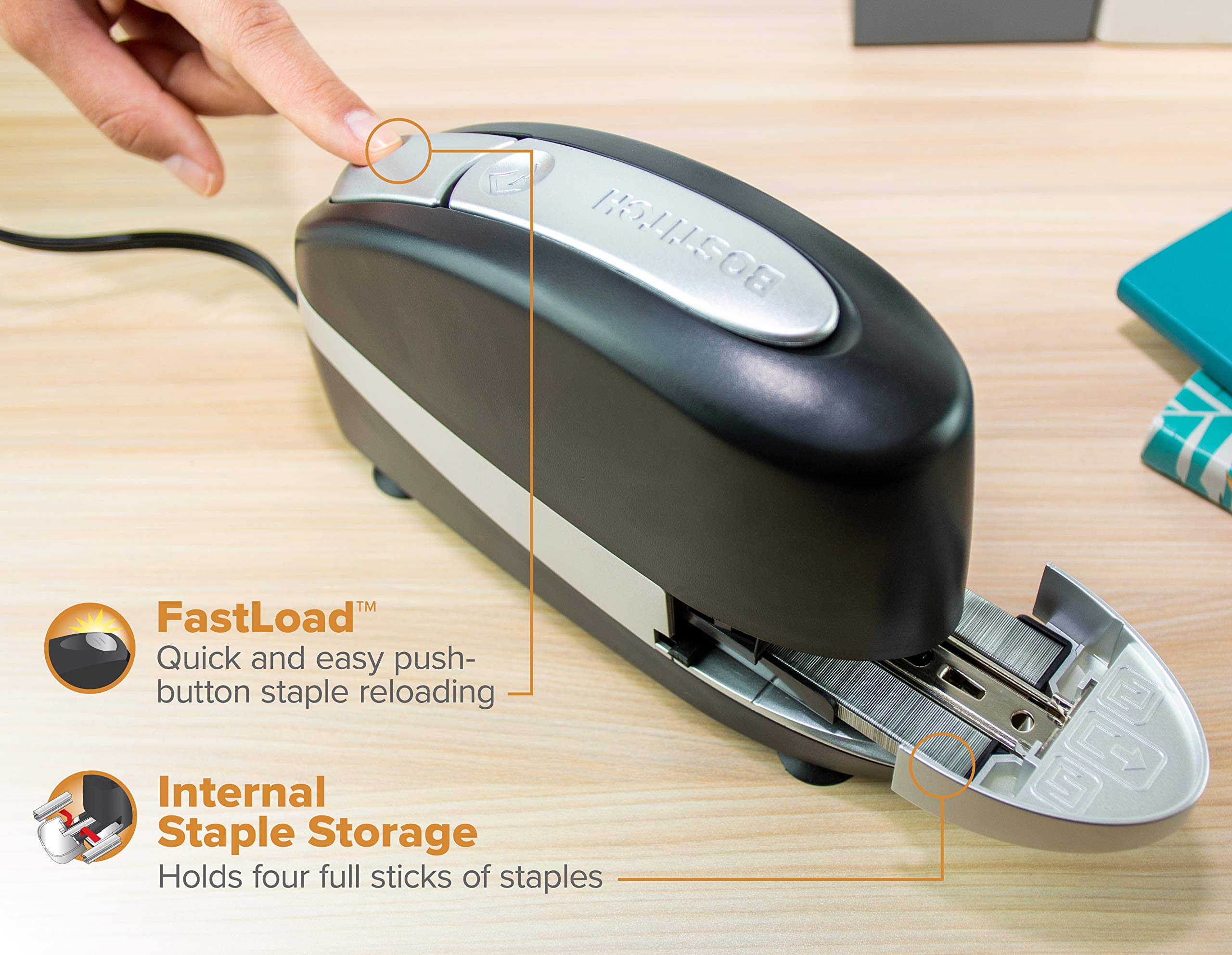 Bostitch Office Impulse 20 Sheet Executive Electric Stapler   Heavy Duty, No Jam, (20Suite Blk), Black/Silver