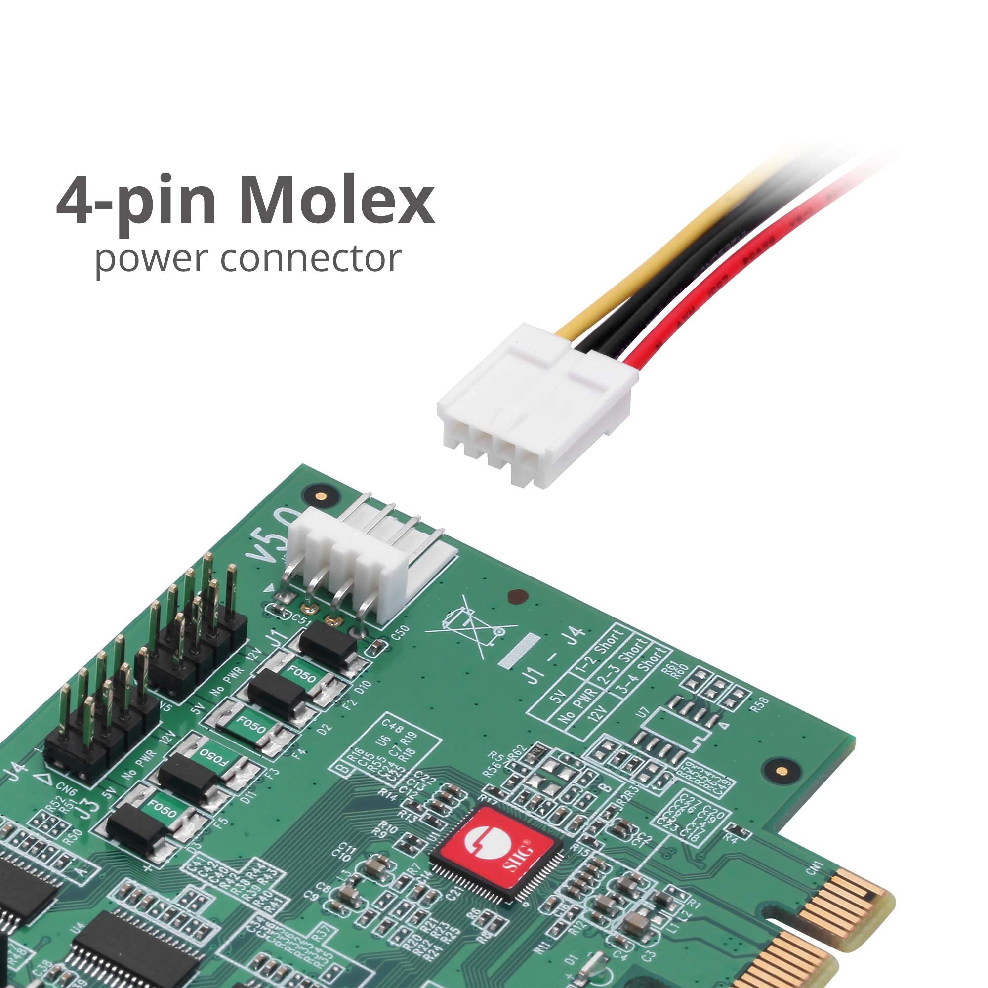 Siig Dp Cyberserial 4S Pcie, 16550 Uart, Baud Rates Up To 921Kbps, Pcie 2.0 X1 To 4X Rs 232 Male 9 Pin Db9, Rs 232 5V Or 12V Pow