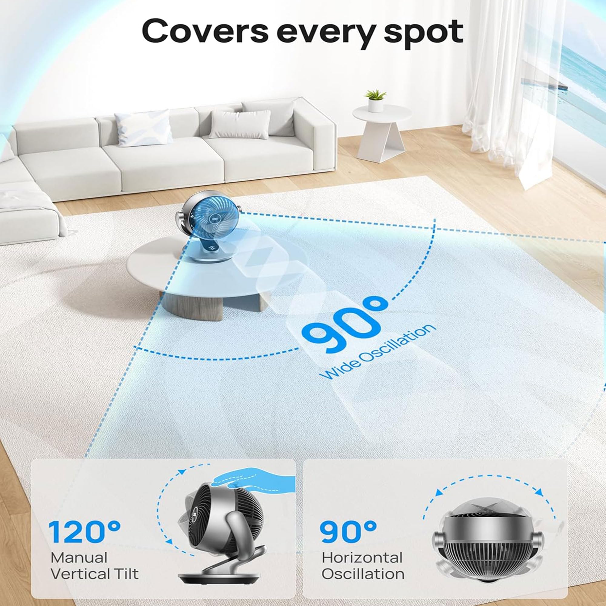 Dreo Smart Fans For Home, Powerful 70 Ft Whole Room Air Circulator Fan, 120+90 Oscillating Quiet Fan For Bedroom With Voice Cont