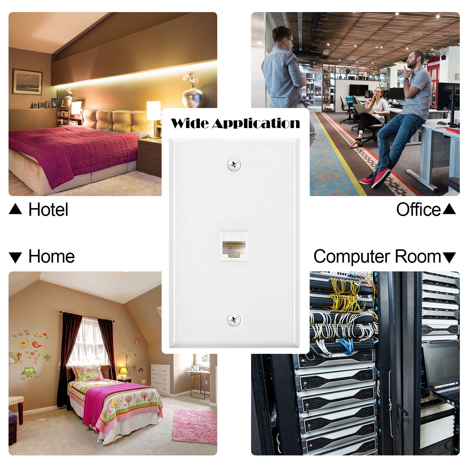 4 Pack Ethernet Wall Plate With Single Port, Rj45 Cat6 Female To Female Jack Inline Coupler Plates Ethernet Cable Faceplates (Wh