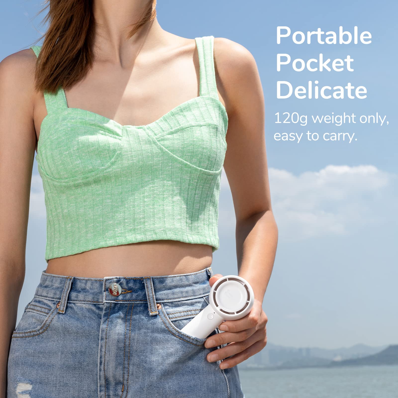 Jisulife Mini Handheld Fan, Portable Bladeless Fan, Personal Hand Fan Usb Rechargeable With Powerful Turbo Wind, Battery Operate