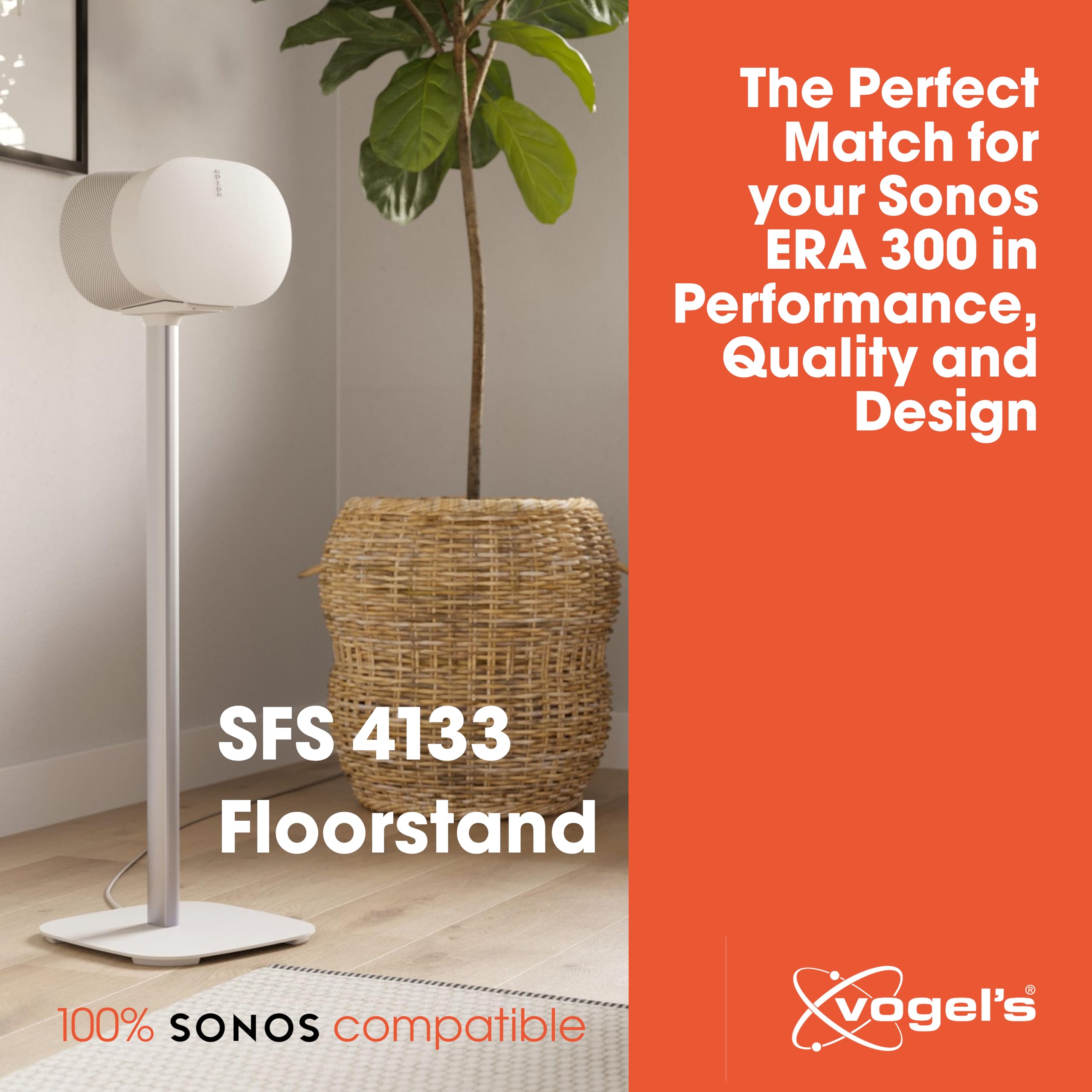Vogel'S Sfs 4133 Speaker Floor Stand For Sonos Era 300, Cable Inlay System, Height: 32,3 Inch (82 Cm), Max. 11 Lbs (5 Kg), White