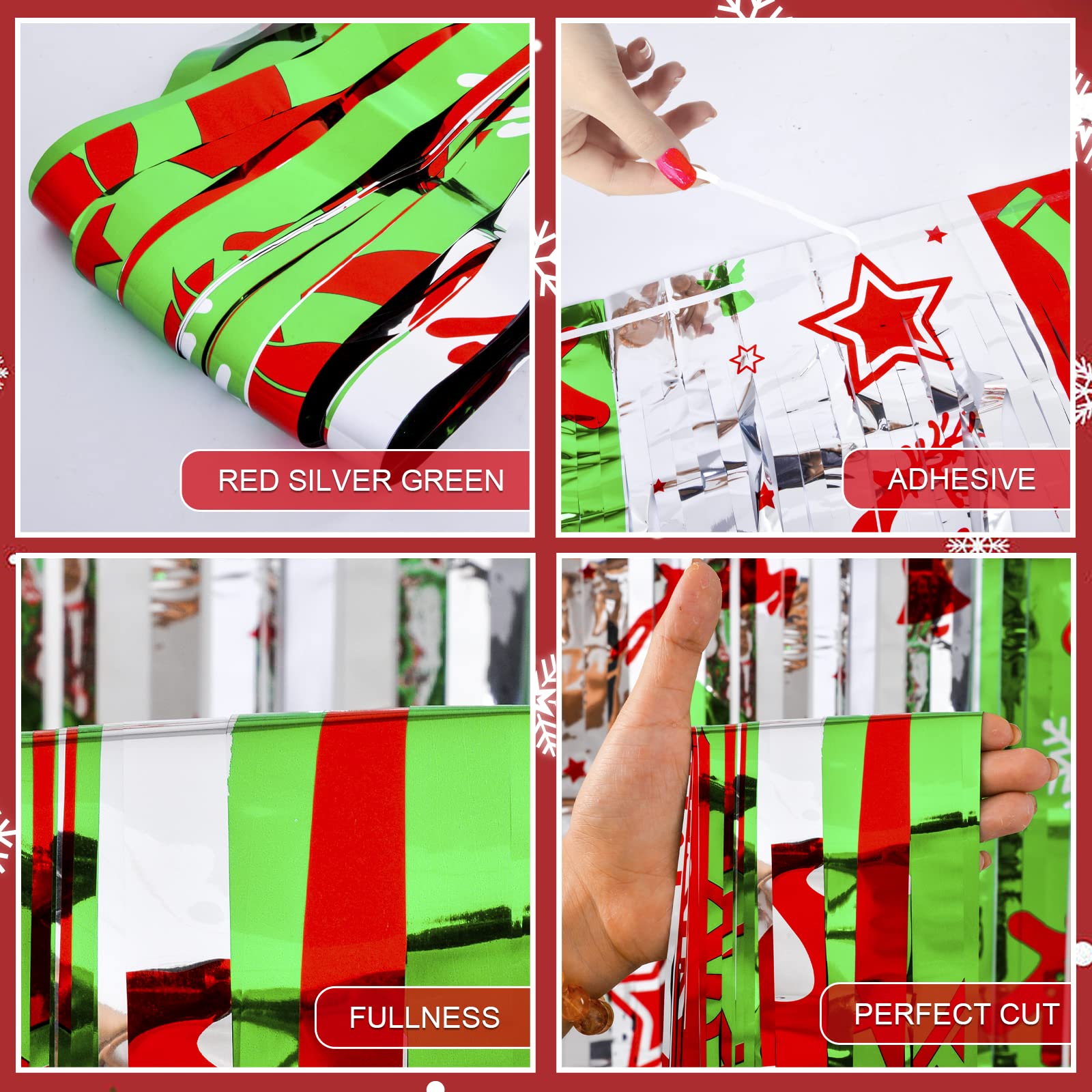 Lolstar Foil Fringe Curtains   Christmas Themed Red, Silver, Green   3.3 X 6.6 Ft Photo Backdrop For Ugly Sweater Parties