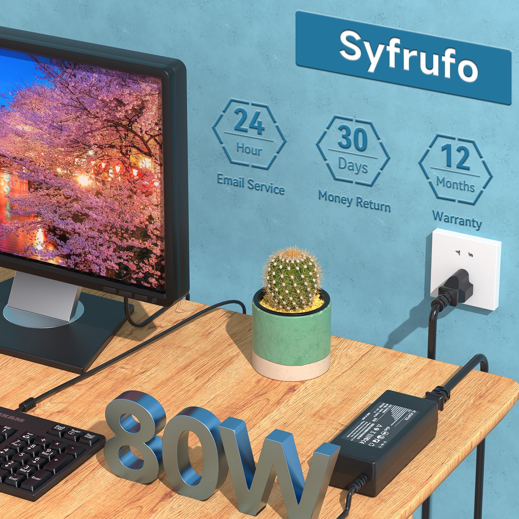 19V Power Cord For Samsung Tv 32'' Un32J400, Un32J4000Af, Un32J400Daf, Un32J5205, Un32J5205Af, Un32J5003, Un32J5003Af, Un32J5003