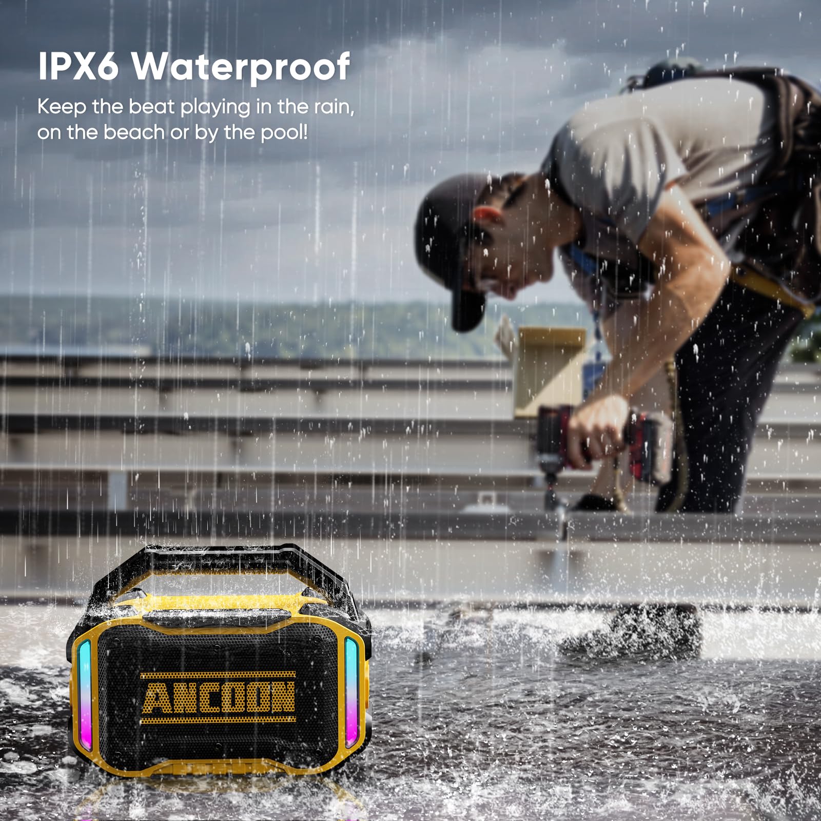 Ancoon Speakers Bluetooth Wireless: 80W(Peak) Loud Speaker With Bass, 20H Playtime, Ipx6 Waterproof, Large Jobsite Speakers For