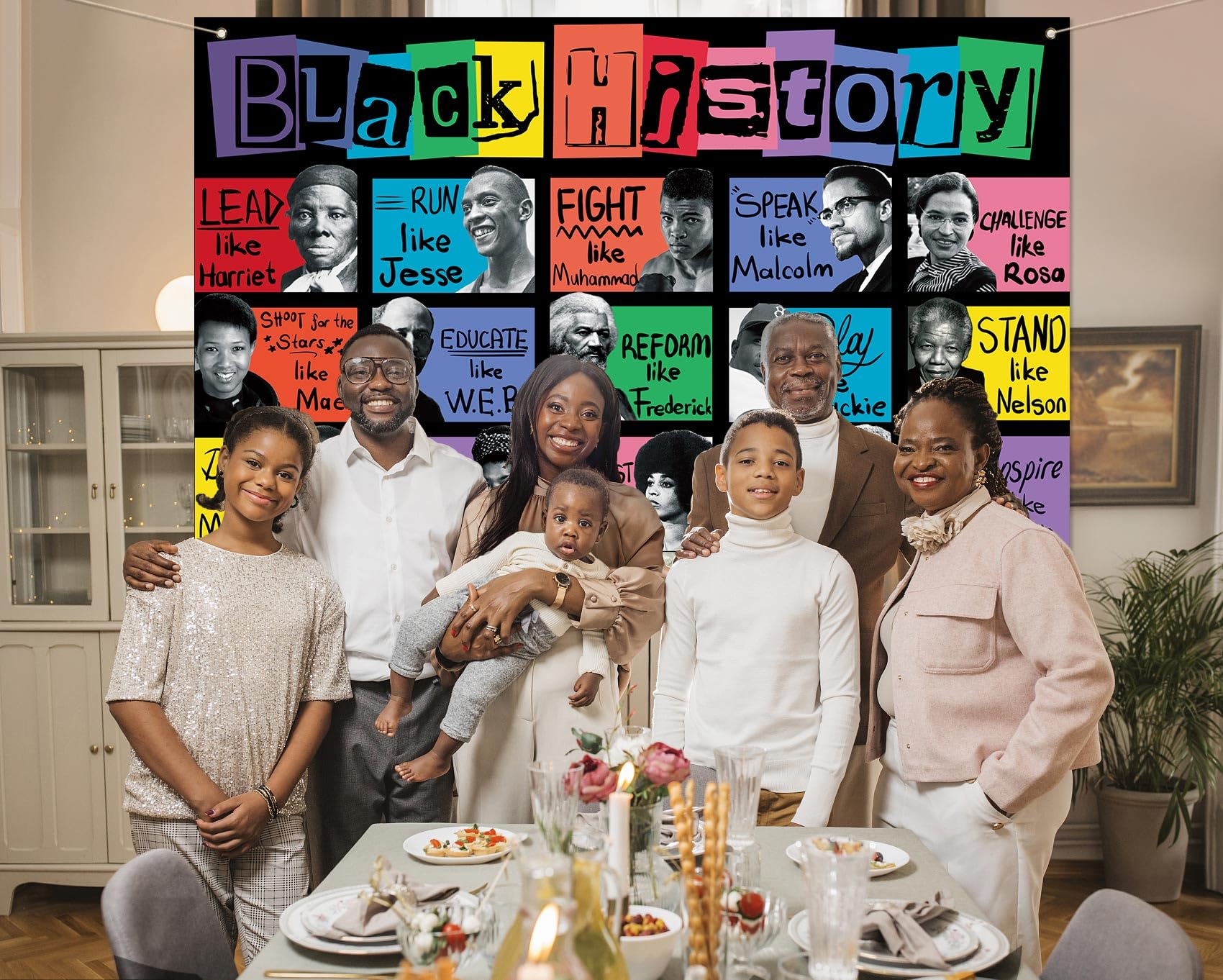 Sunwer Black History Month Photo Booth Backdrop Pan African American Famous People Banner School Classroom Bulletin Board Decora