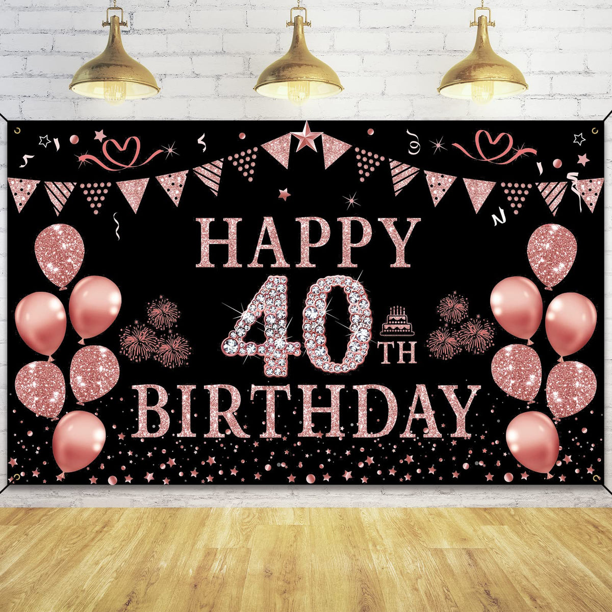 Trgowaul 40Th Birthday Decorations Banner For Women, Rose Gold 40 And Fabulous Decorations Backdrop Party Supplies, Photography