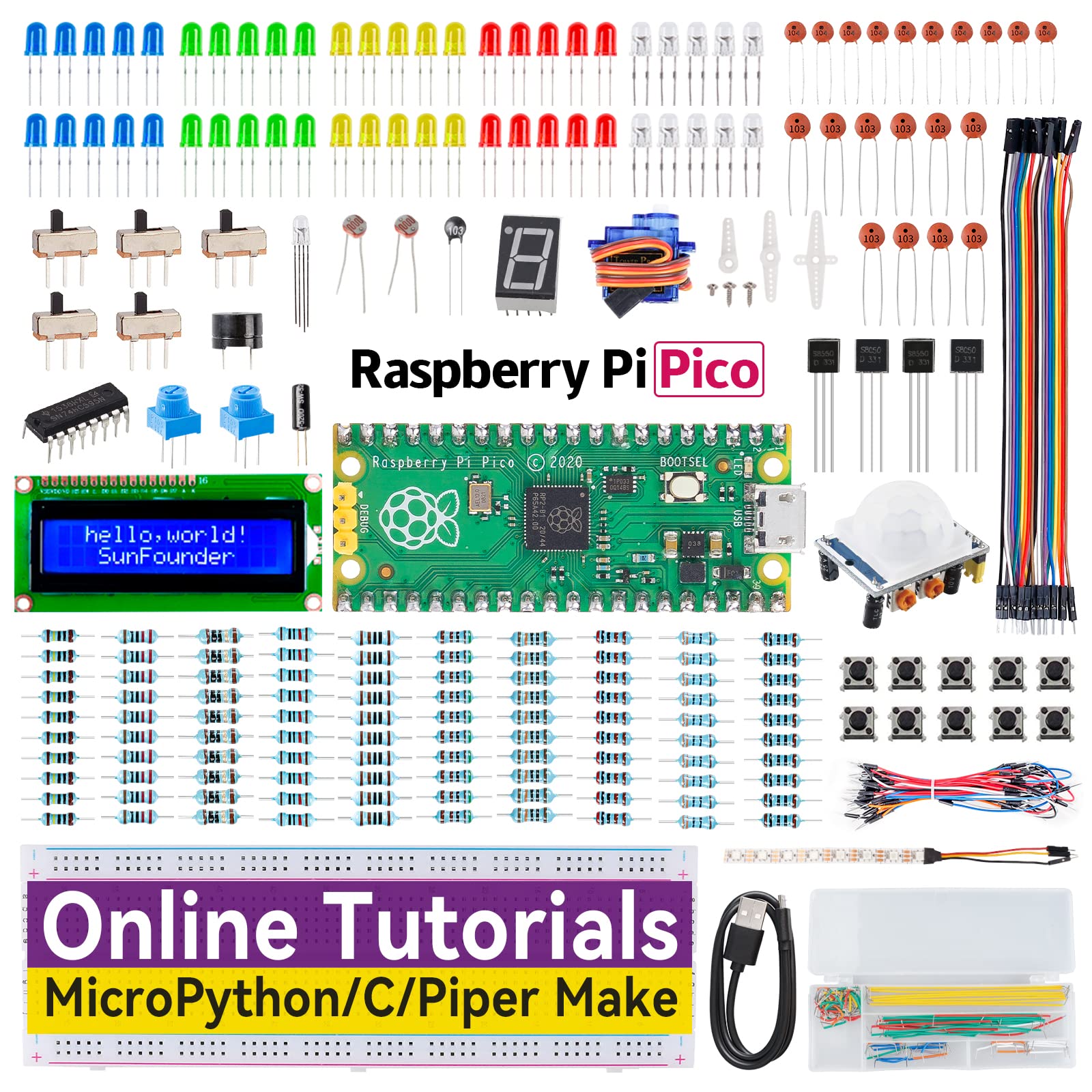 Sunfounder Starter Kit For Raspberry Pi Pico With 40 Projects Online Tutorials, Micropython C Piper Make Code, One Stop Learning