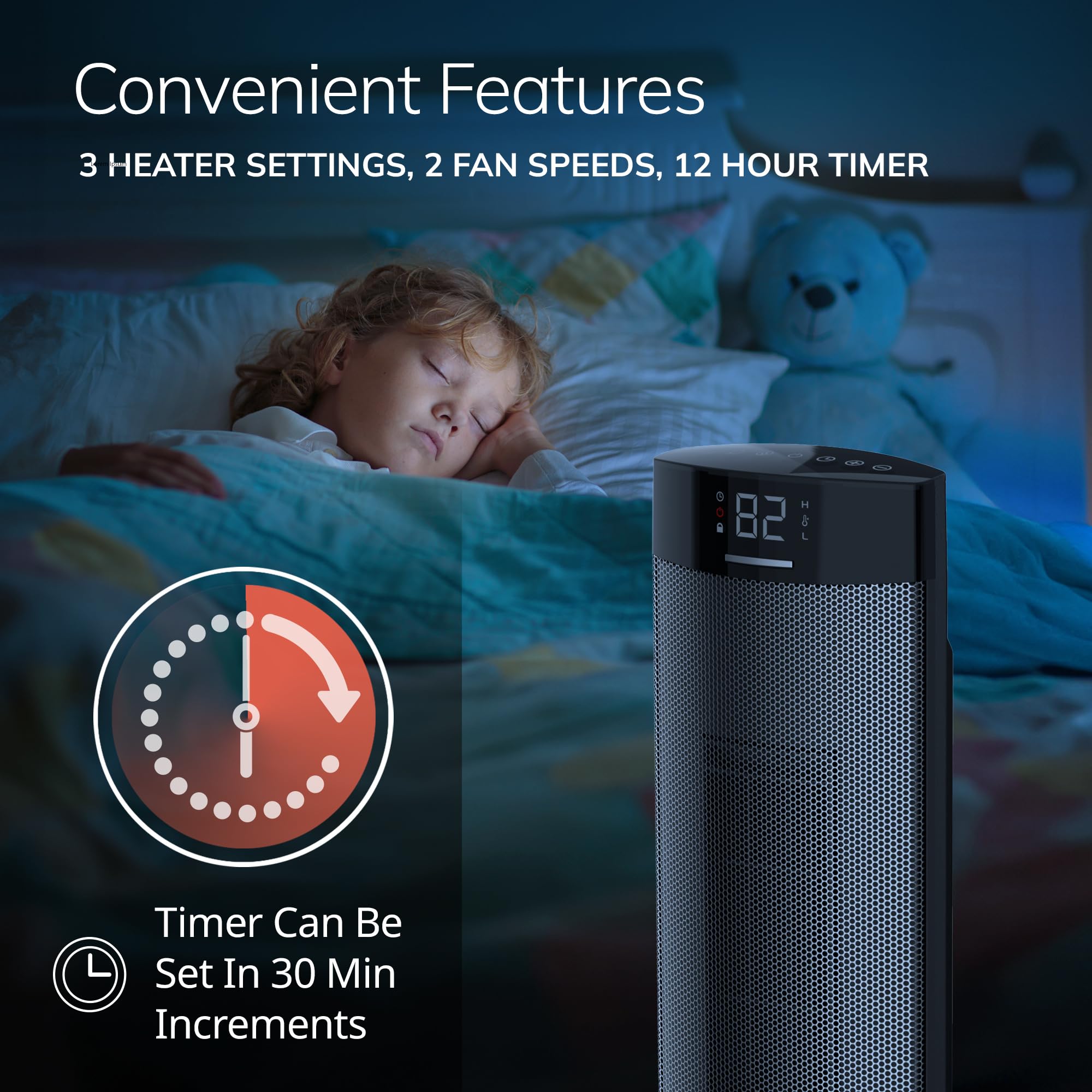 Lasko Ellipse Ceramic Tower Heater For Home With Tipover Switch, Child Lock, Digital Display, Thermostat, Wide Oscillation, Remo