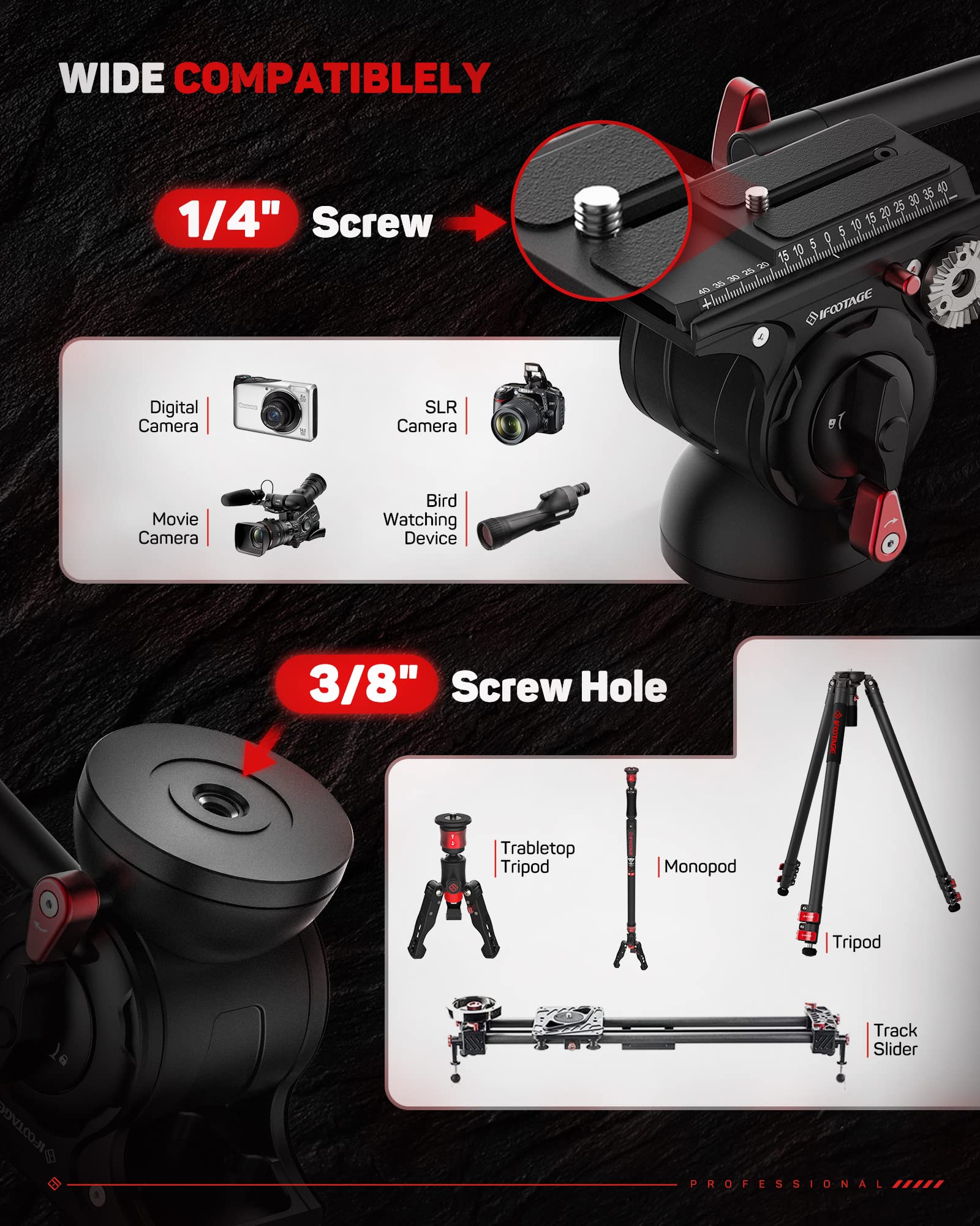 Ifootage Video Fluid Head, Video Tripod Head For Photography, Aluminum Fluid Drag Pan Head, Lightweight Tripod Head With Quick R