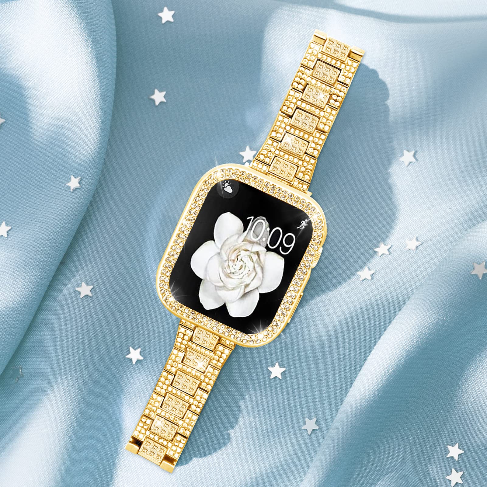 Supoix Compatible With Apple Watch Band 40Mm + Case, Luxury Shiny Diamond Replacement Metal Strap For Women & Soft Tpu Bumper Pr