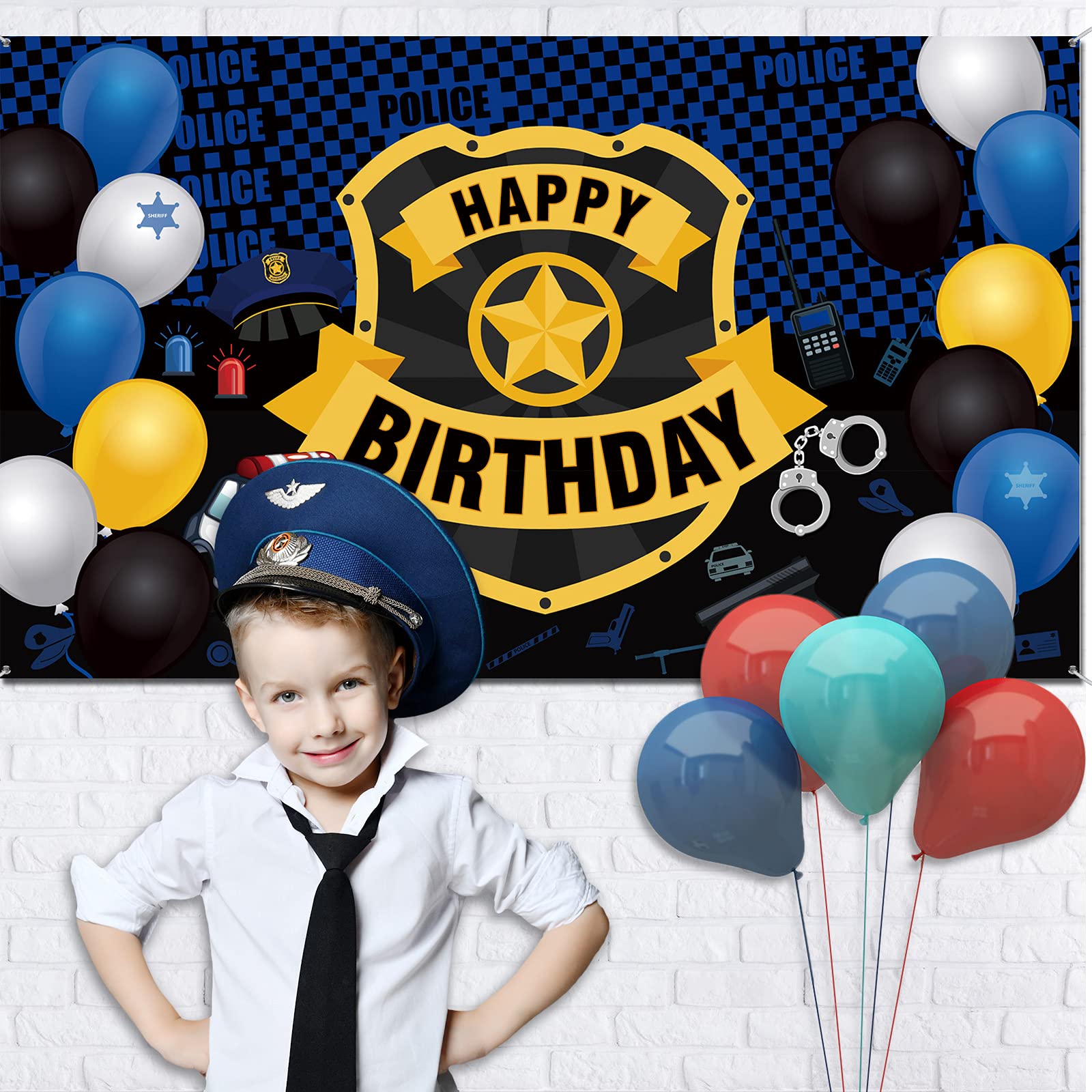 Police Theme Happy Birthday Party Decorations Police Large Badge Banner Backdrop Wall Large Police Booth Car Background For Poli
