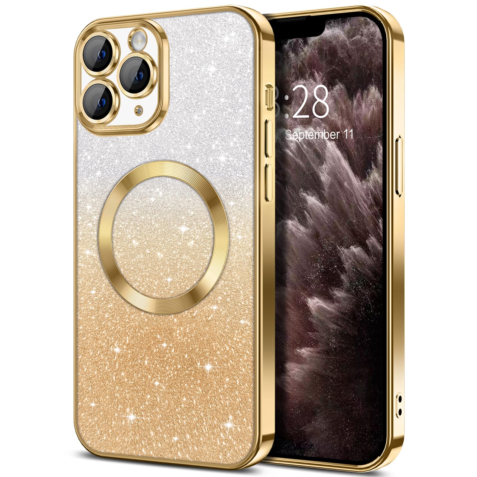 Hython For Iphone 11 Pro Max Case Clear Magnetic Glitter Phone Cases [Compatible With Magsafe] Full Camera Lens Protector Slim G