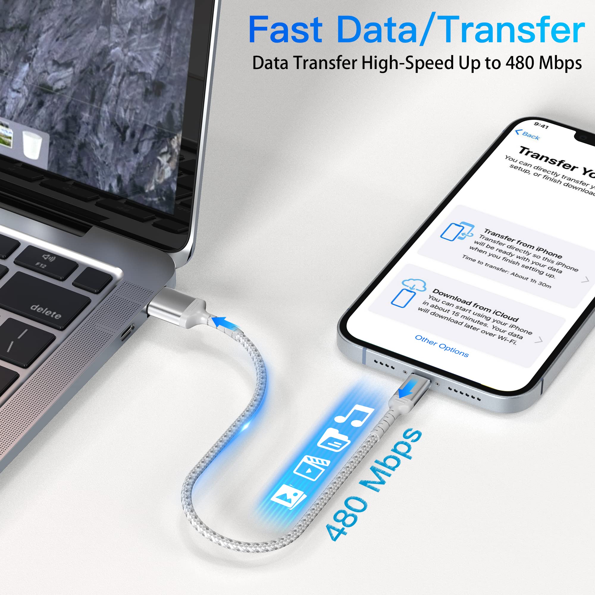 1.5Ft Iphone Charging Cable Short, 3 Pack Braided Usb A To Lightning Cord Carplay [Mfi Certified] Compatible With Apple Iphone 1