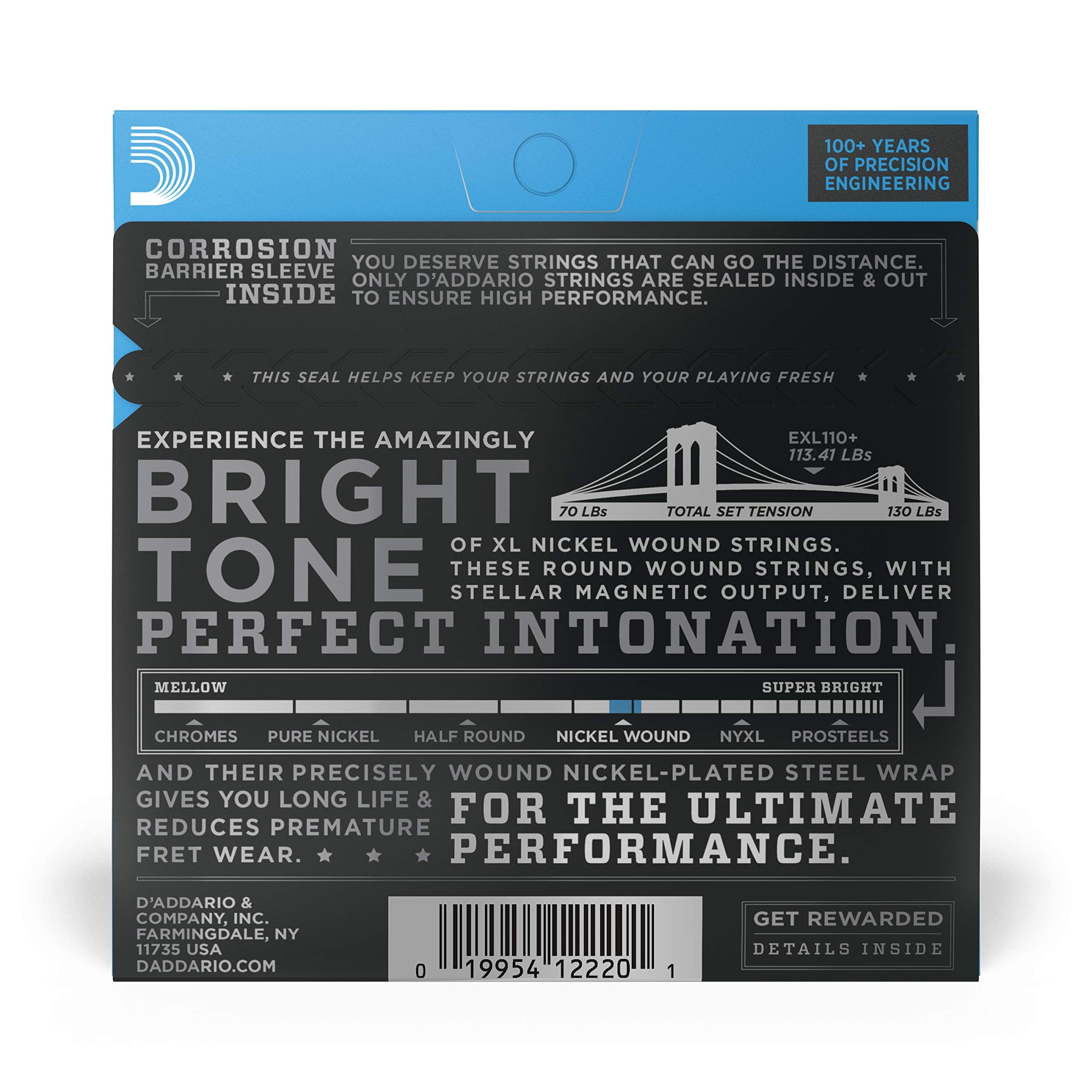 D'Addario Guitar Strings   Xl Nickel Electric Guitar Strings   Exl110+   Perfect Intonation, Consistent Feel, Reliable Durabilit