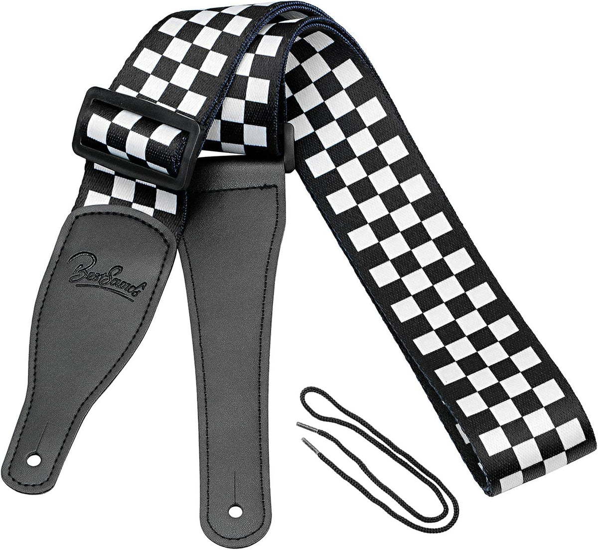 Guitar Strap, Bass Guitar Strap, Electric And Acoustic Guitar Straps   Durable Nylon Checkered Guitar Shoulder Strap With Leathe