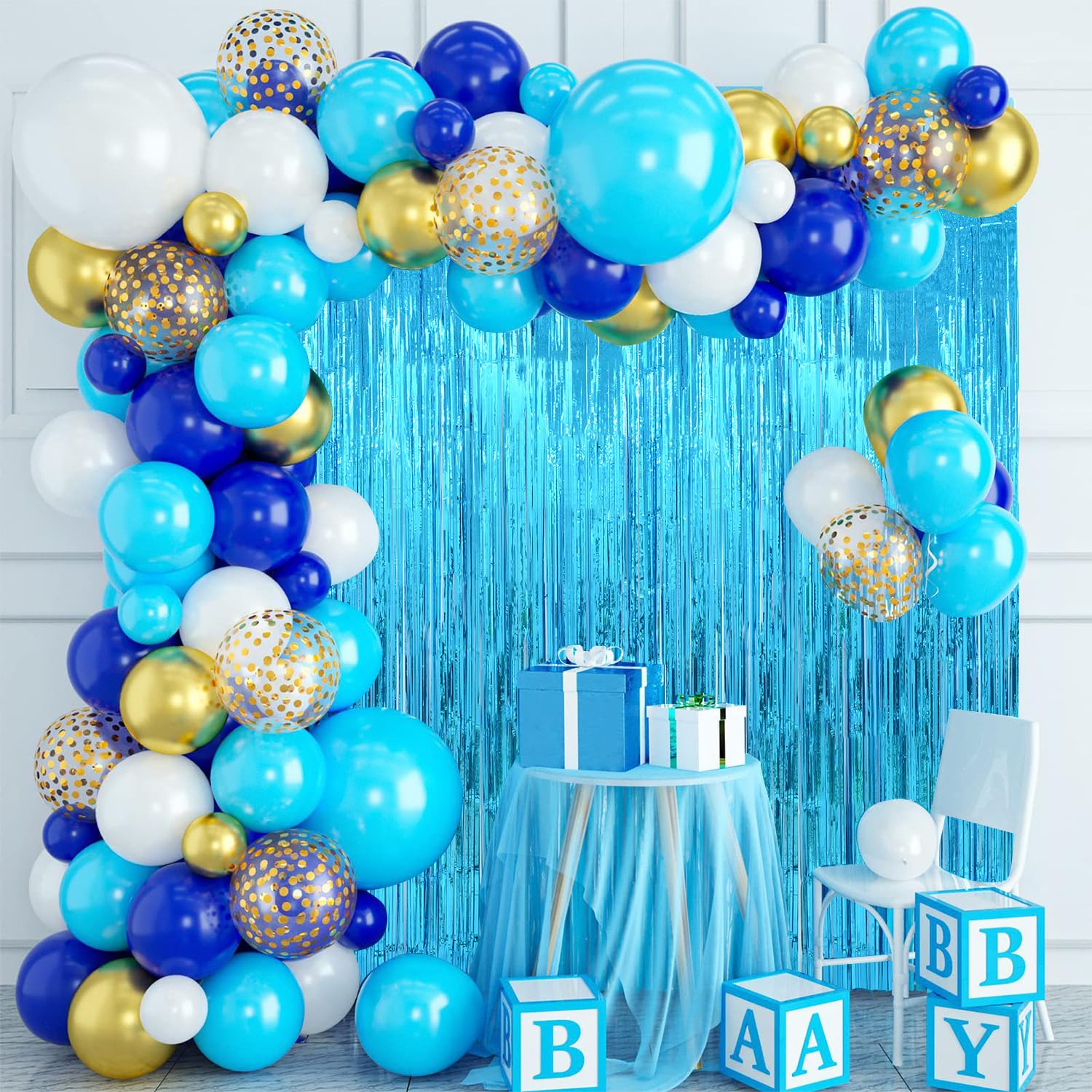 Yukl Blue Backdrop Curtain Door Streamers 2Pack Blue Streamers Party Decorations Blue Foil Fringe Curtain Blue Tinsel Fringe Bac
