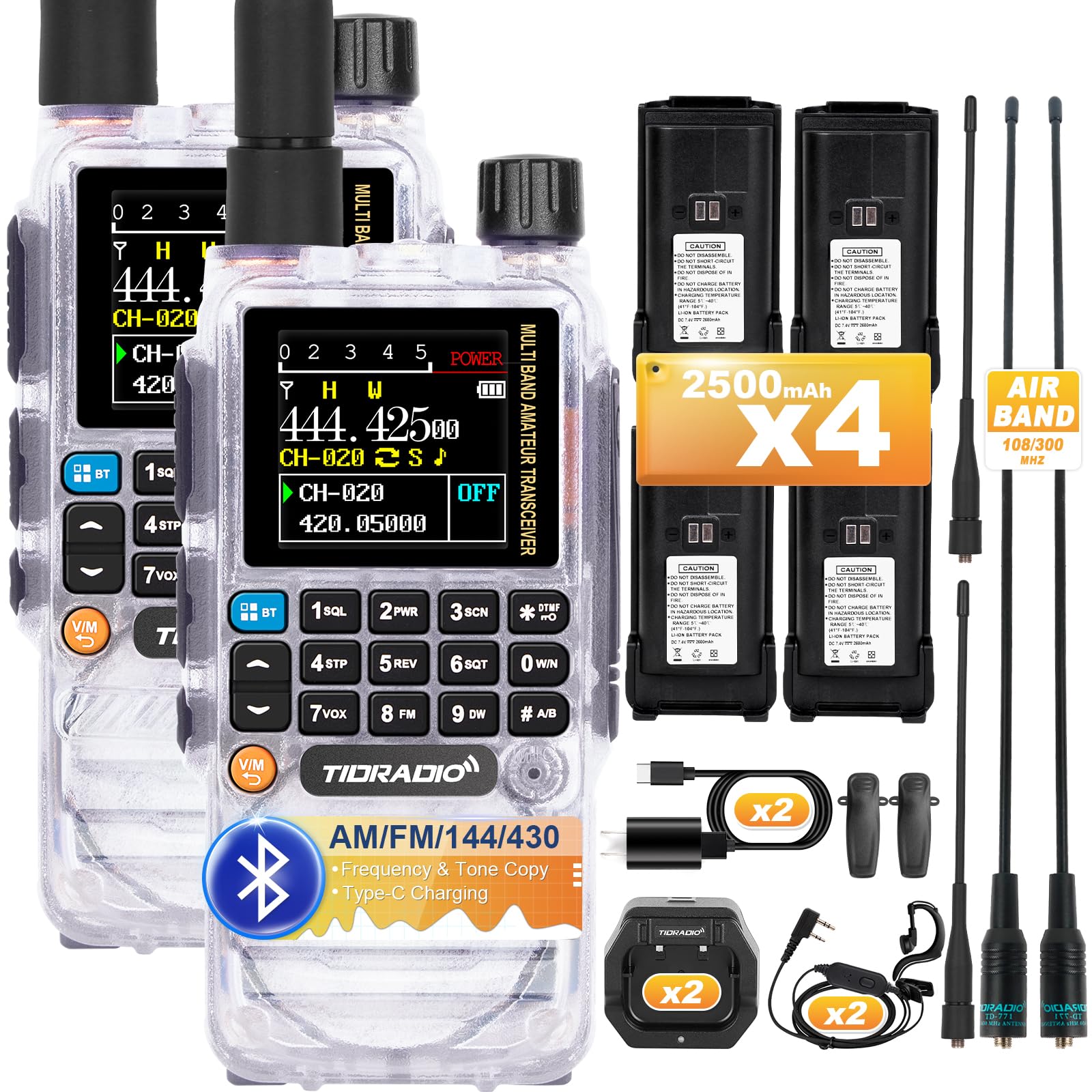 Tidradio Td H3 Gmrs Radio,Type C & Wireless Programming(4 Batteries),8 Band Long Range Walkie Talkies Rechargeable Handheld Full