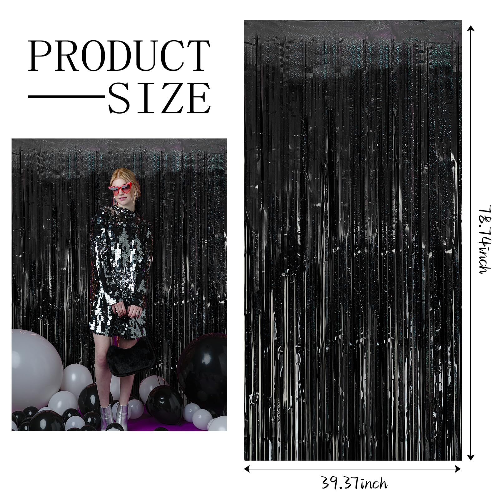 3 Pack Black Party Streamers Backdrop Tinsel Foil Fringe Curtains Halloween Party Decorations Birthday Wednesday Party Decoratio