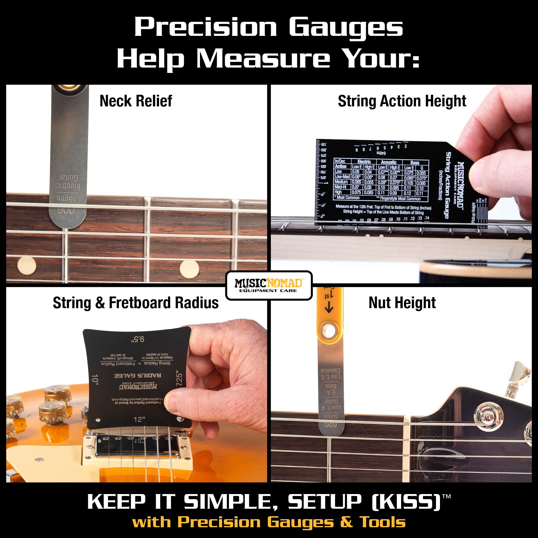 Musicnomad Precision 6 Pc Guitar Setup Gauge Tool Set   Plus 24 Pg Instructional Booklet And Storage Case (Mn604)