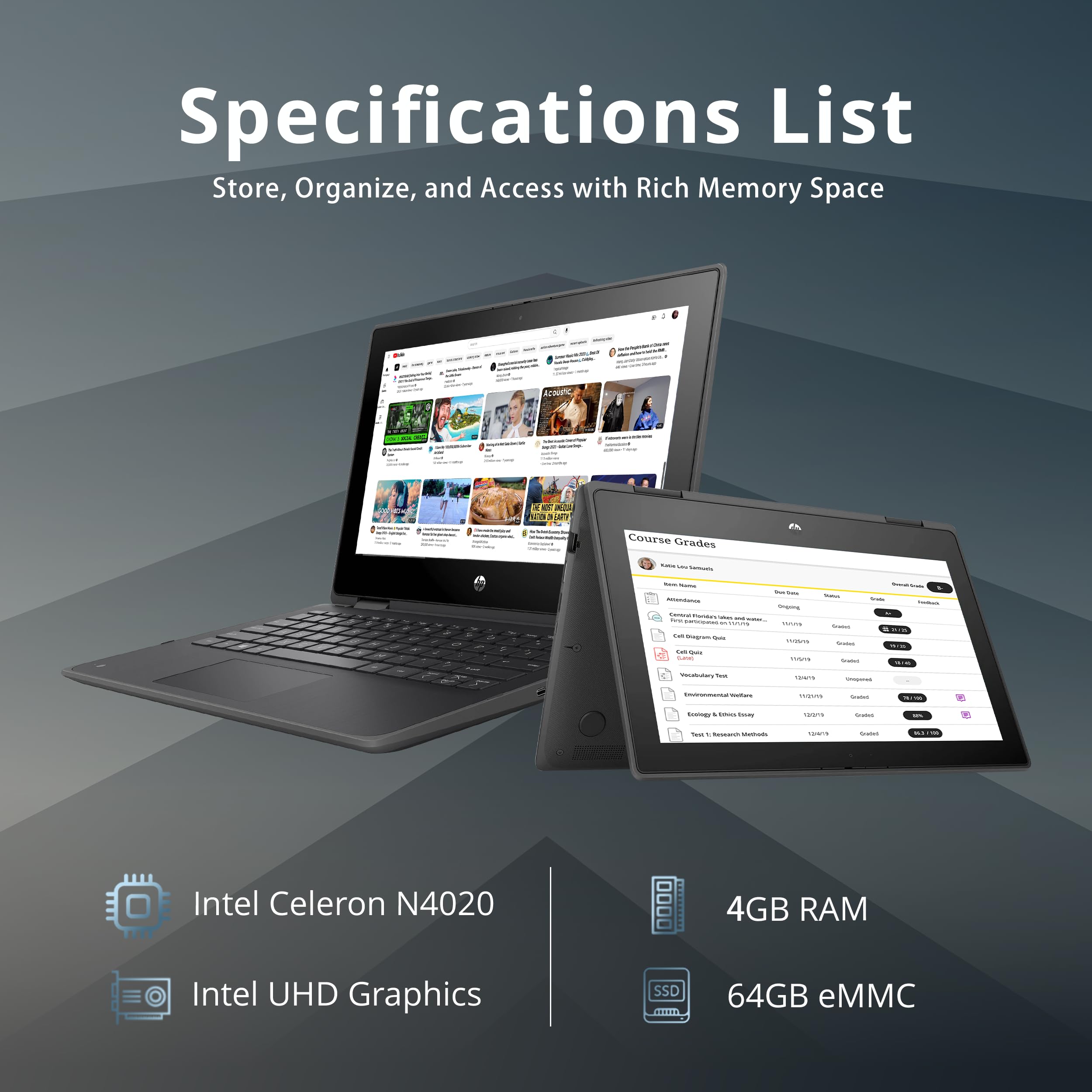 Hp Probook X360 11 G5 Ee 11.6 Hd 2-In-1 Touchscreen Laptop, Intel Celeron N4020, 4Gb Ram, 192Gb Storage(64Gb Emmc+128Gb Usb),