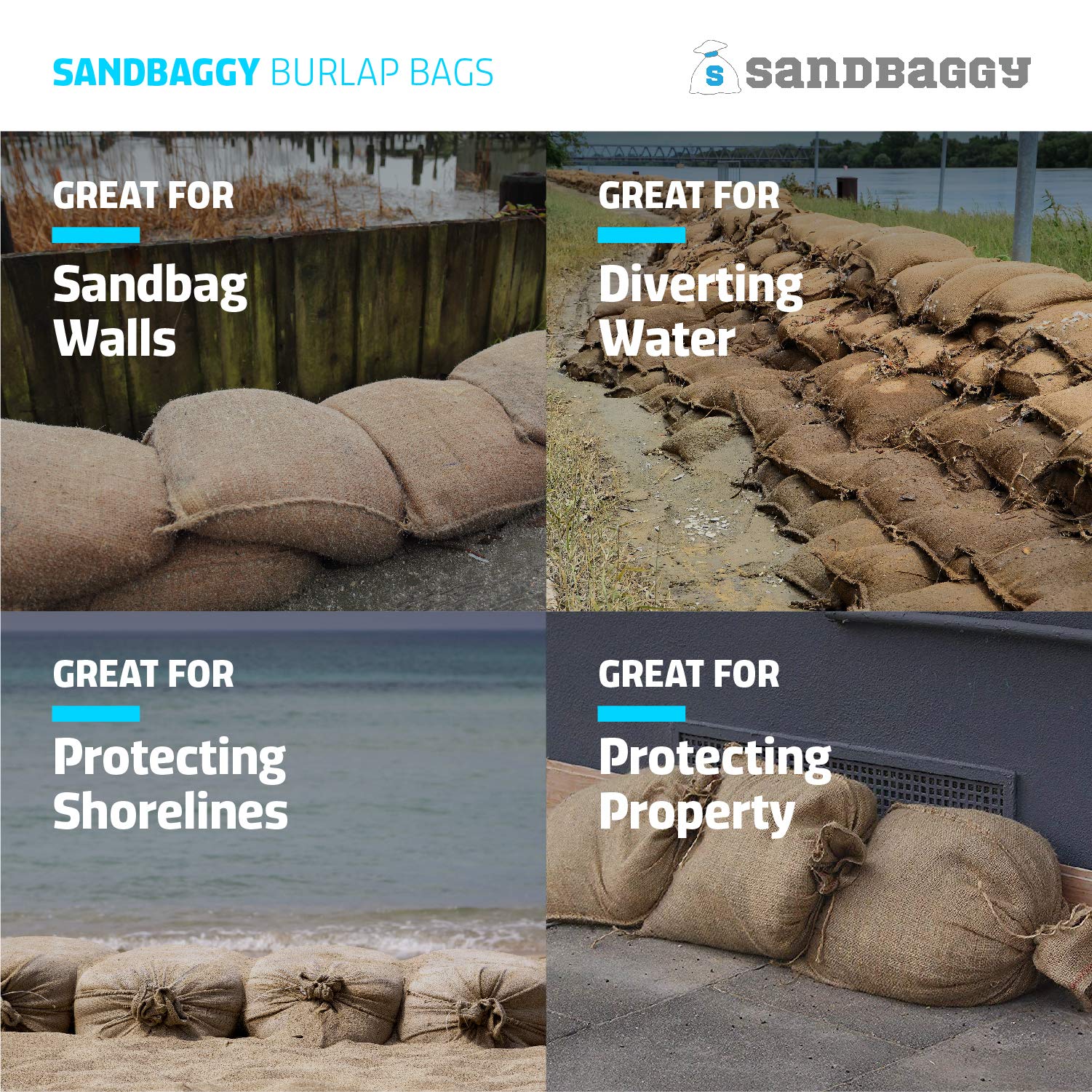 Sandbaggy Burlap Sand Bag   Size: 14'' X 26''   Sandbags 50Lb Weight Capacity   For Flooding, Flood Water Barrier, Tent Sandbags